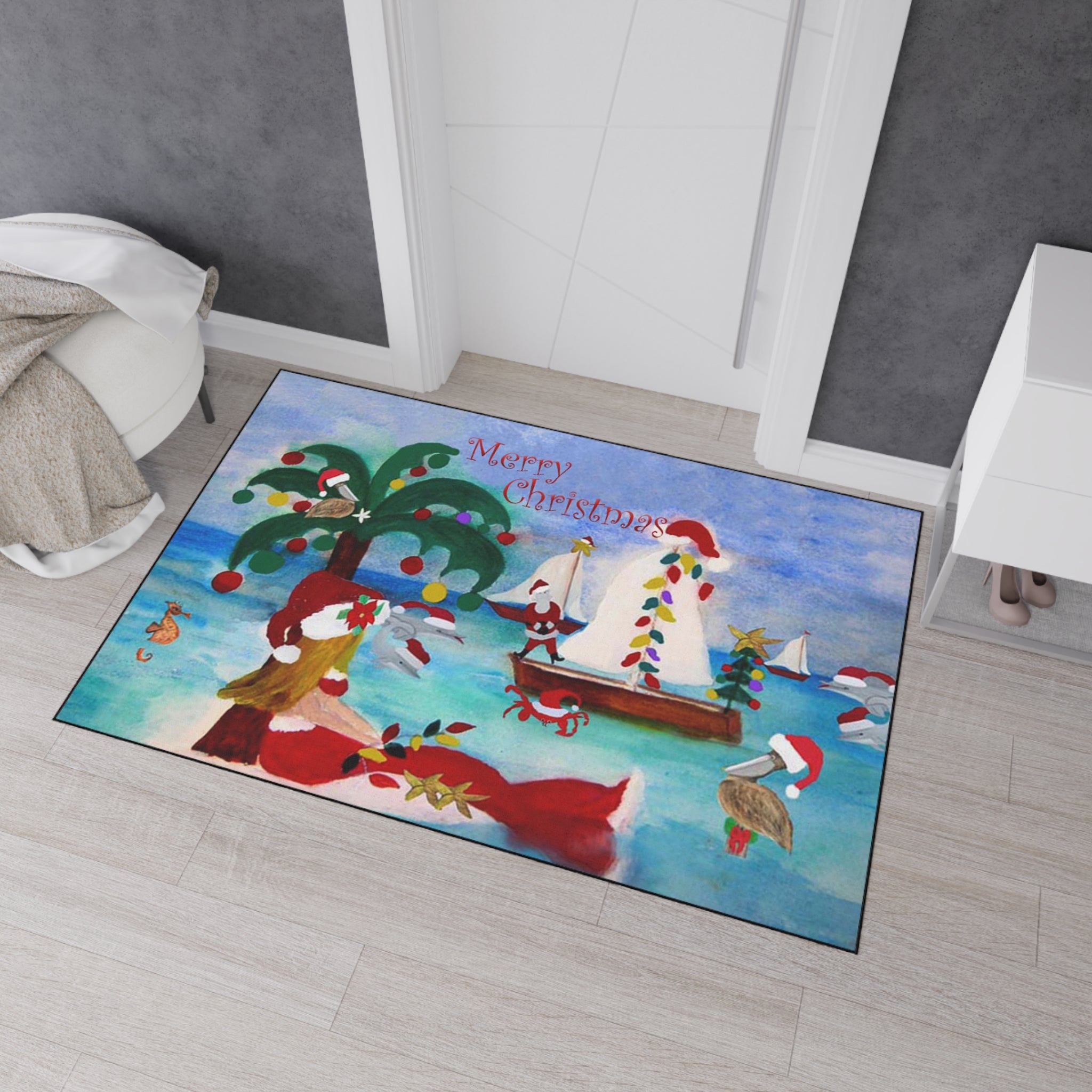 Christmas Beach Mat — Merry Christmas Coastal Holiday Doormat