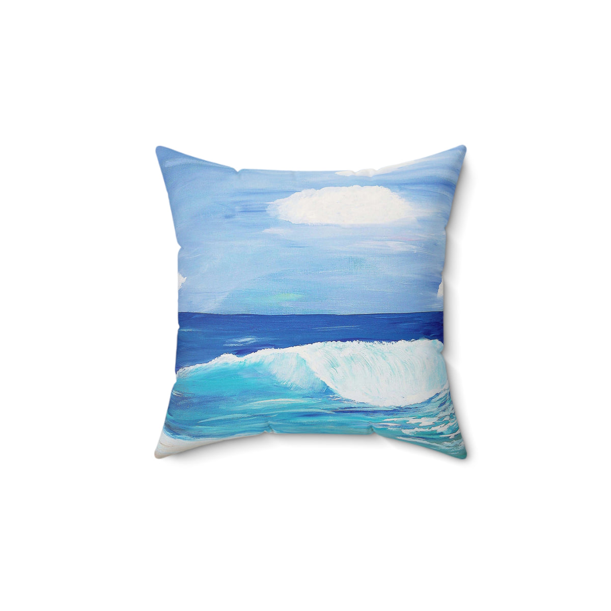 Ocean Wave Throw Pillow — Coastal Blue Beach Art Square Pillow