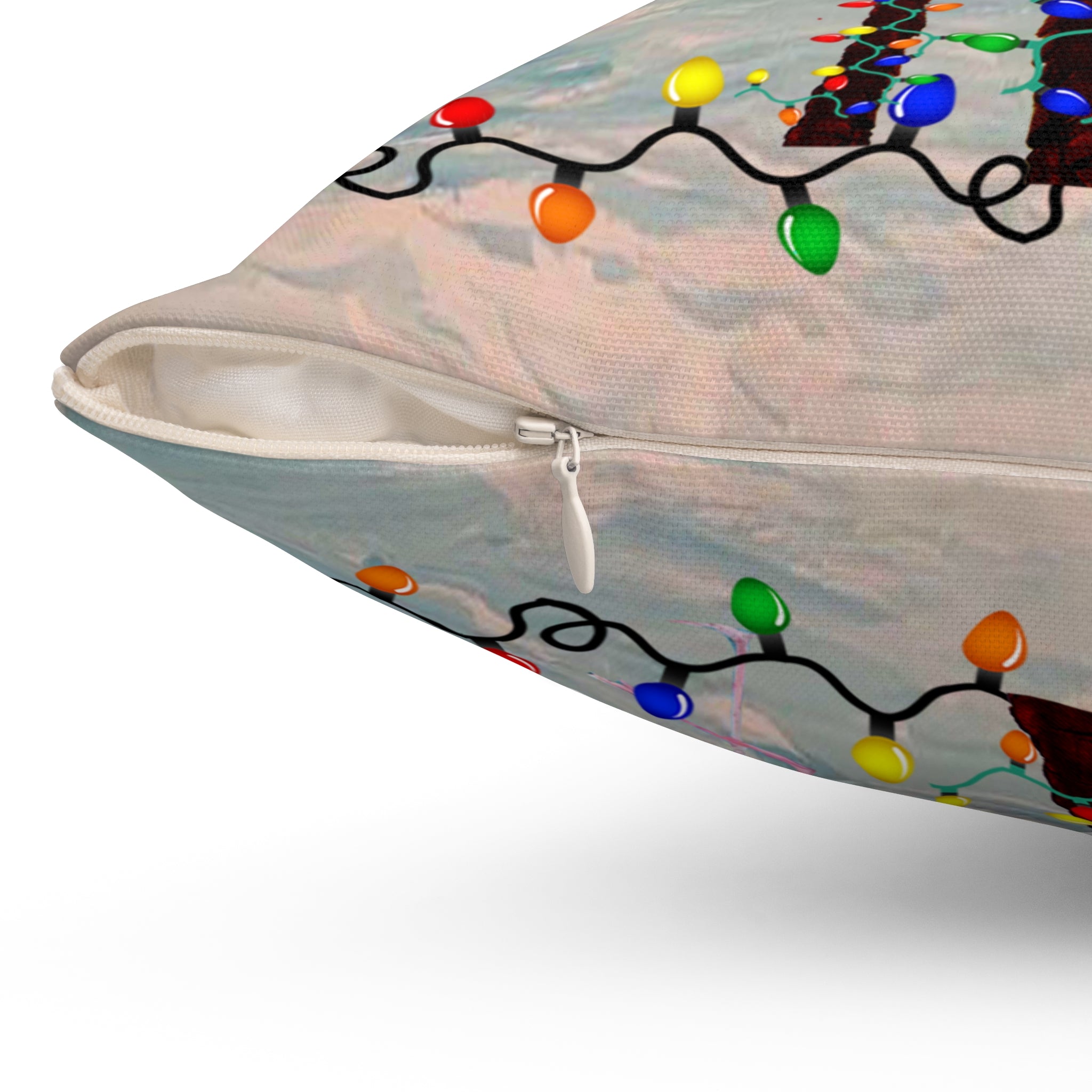 Tropical Christmas Palm Pillow — Flamingo with Holiday Lights