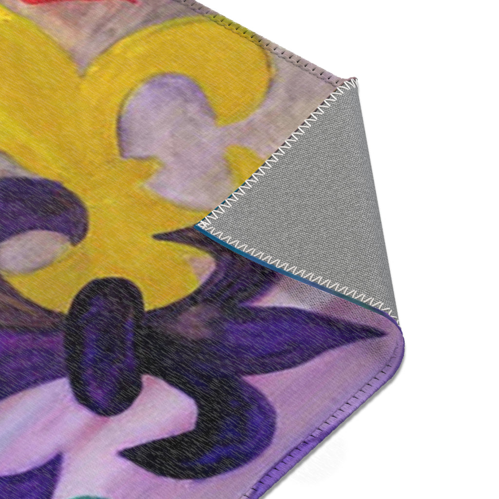 Fleur-de-Lis Mardi Gras Area Rug – Colorful Purple, Gold & Green Decorative Accent Rug