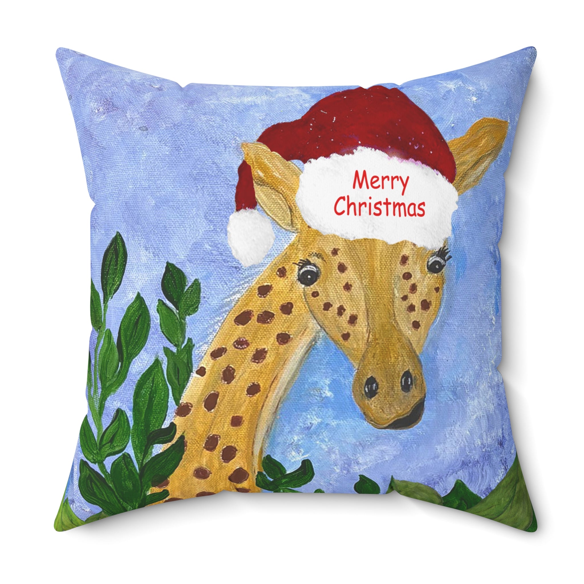 Christmas Giraffe Pillow - 'Merry Christmas' Holiday Decorative Throw Pillow