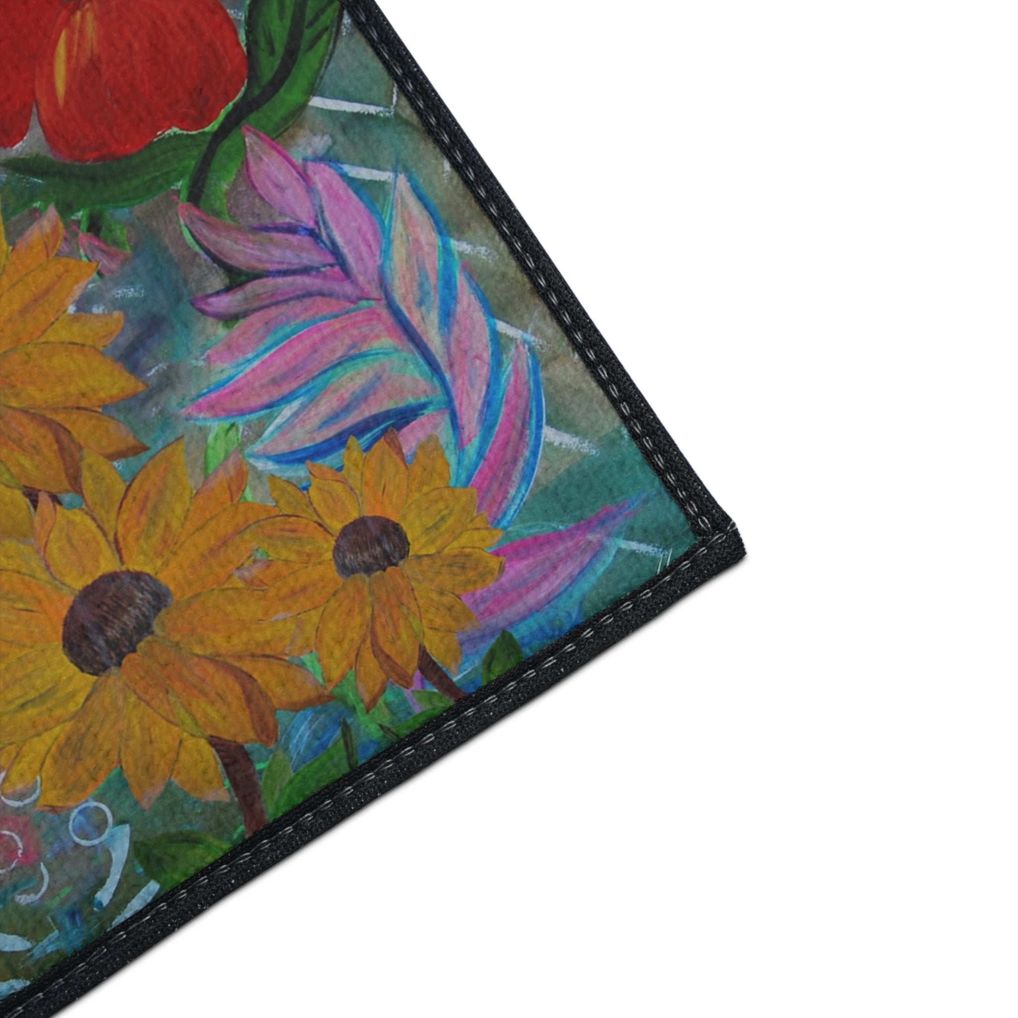 Floral Garden Heavy Duty Floor Mat — Colorful Sunflowers & Poppies Doormat