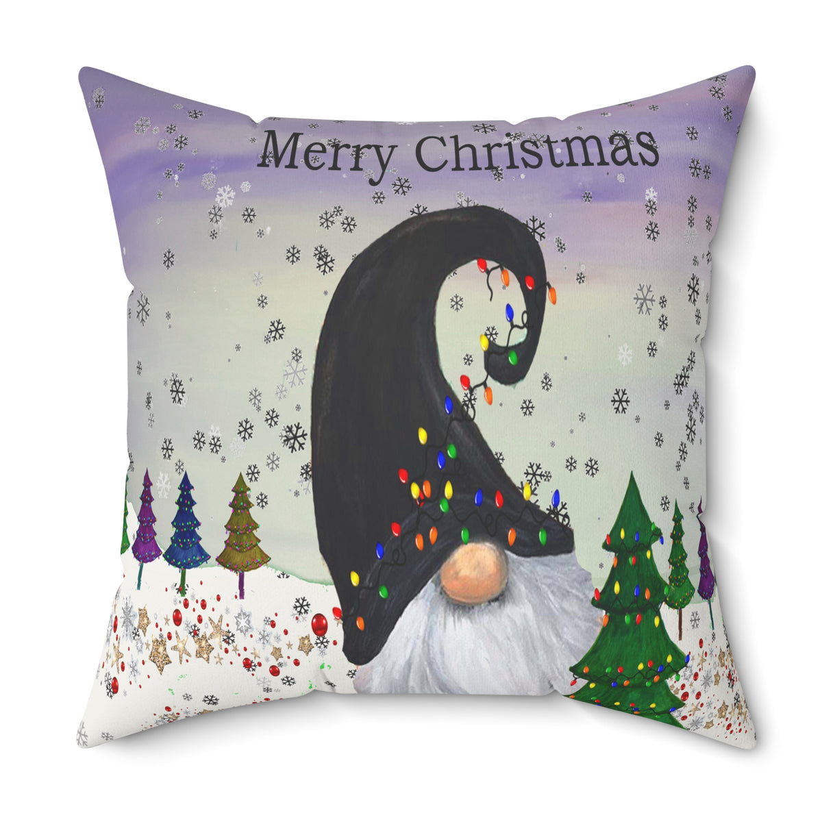 Merry Christmas Gnome Throw Pillow – Holiday Decorative Cushion with Festive Lights