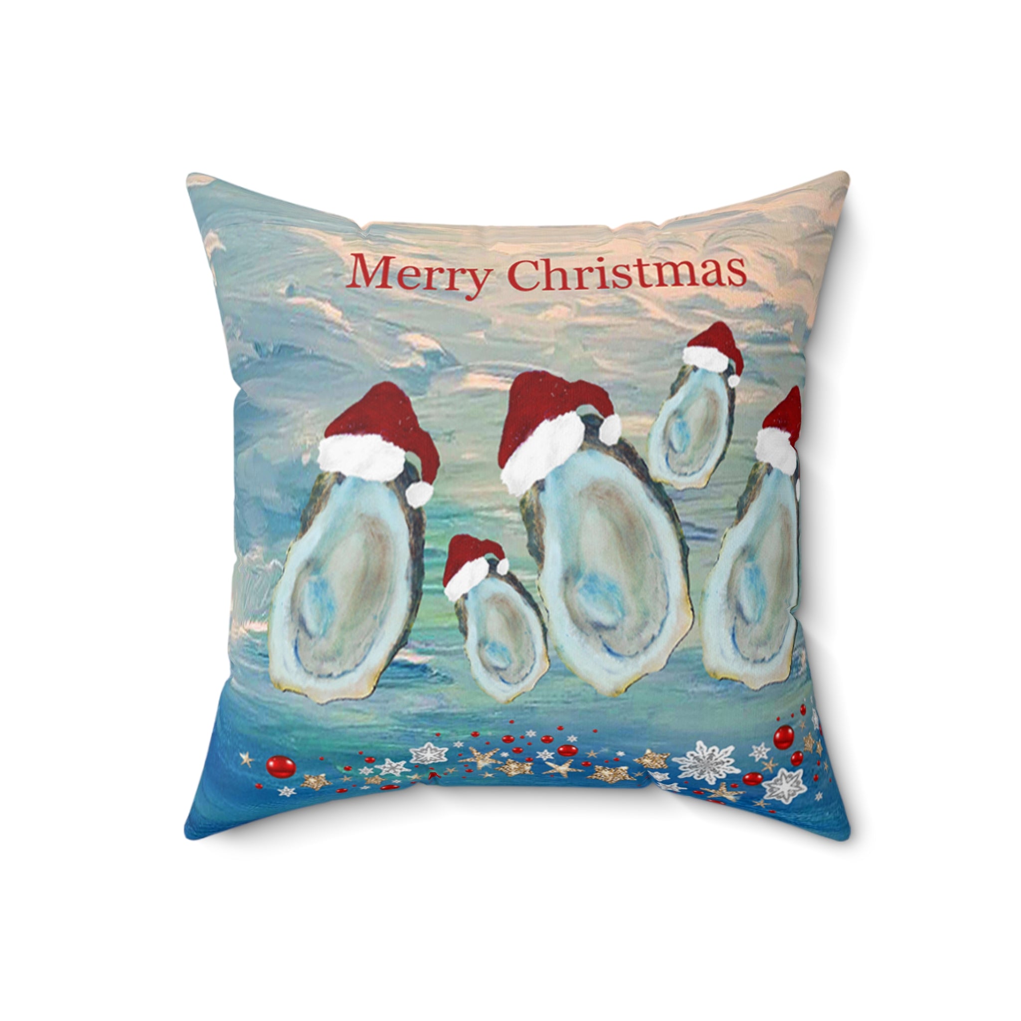 Merry Christmas Oyster Family Holiday Pillow