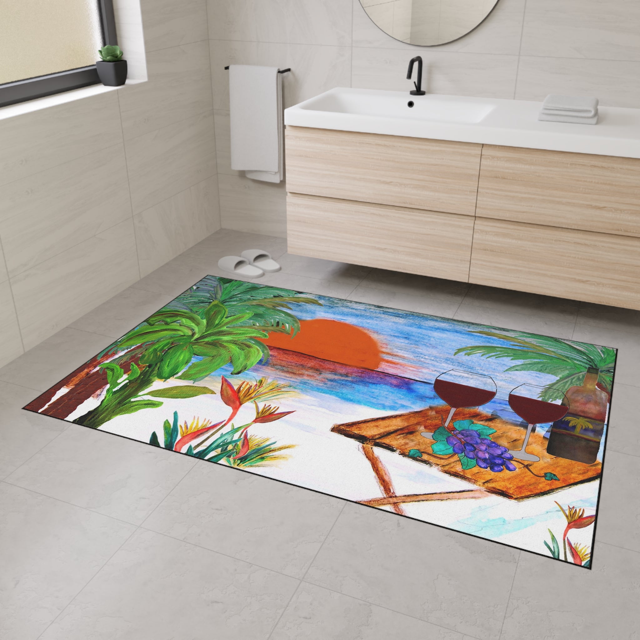Romantic Picnic Beach Sunset Wine Heavy Duty Floor Mat