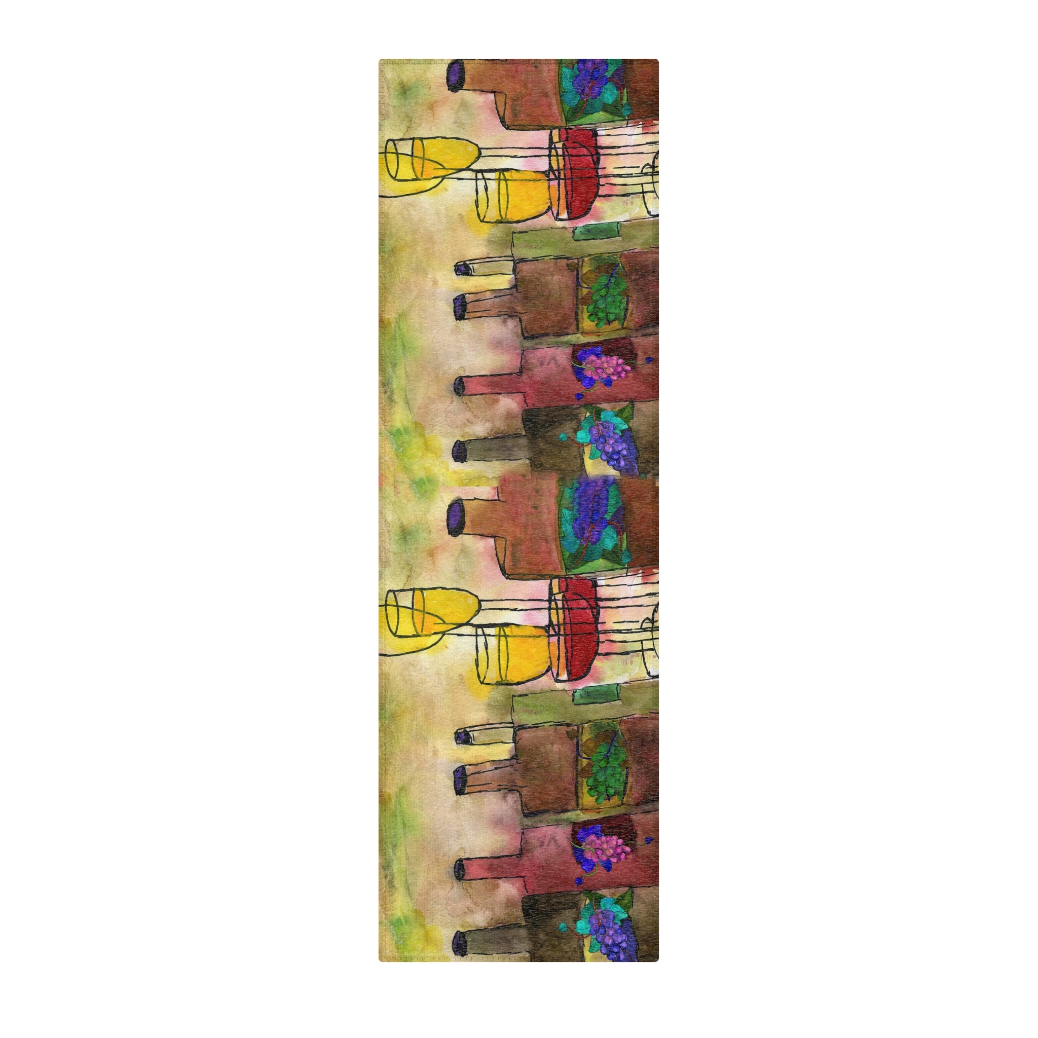 Abstract Vineyard Bottles Area Rug — Colorful Wine Bottle Art Runner
