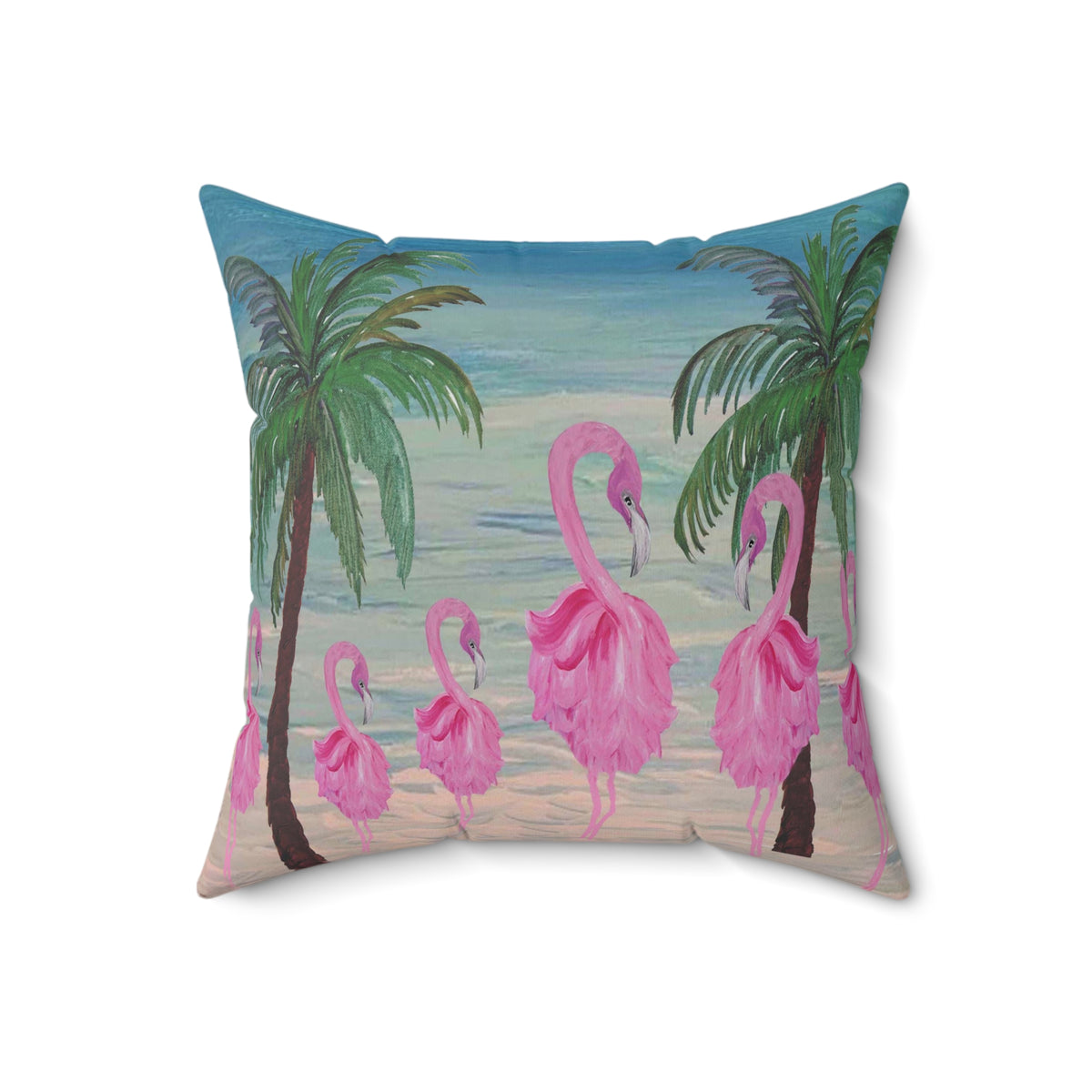 Tropical Flamingo Pillow - Pink Flamingo Beach Decorative Throw Pillow