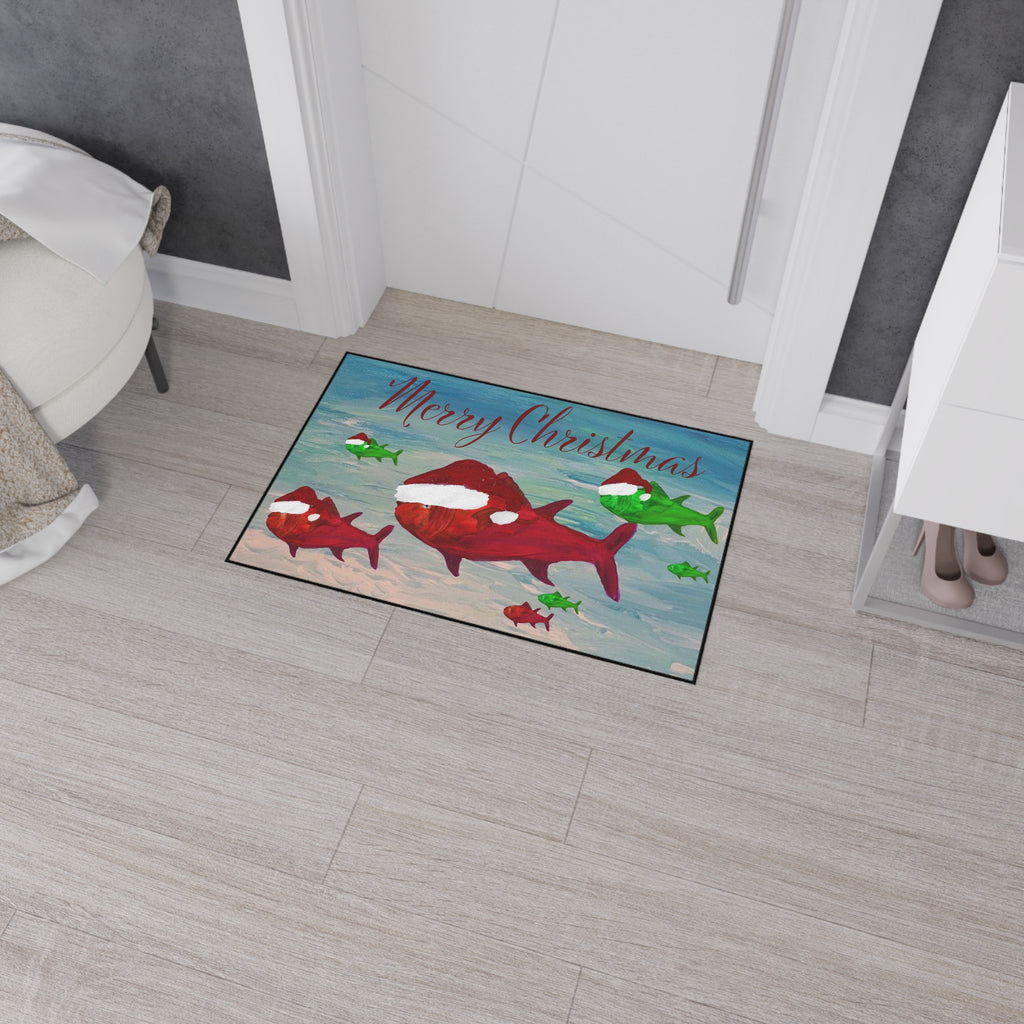 Christmas Fish Floor Mat — Merry Christmas Santa Hat Fish Holiday Door Mat