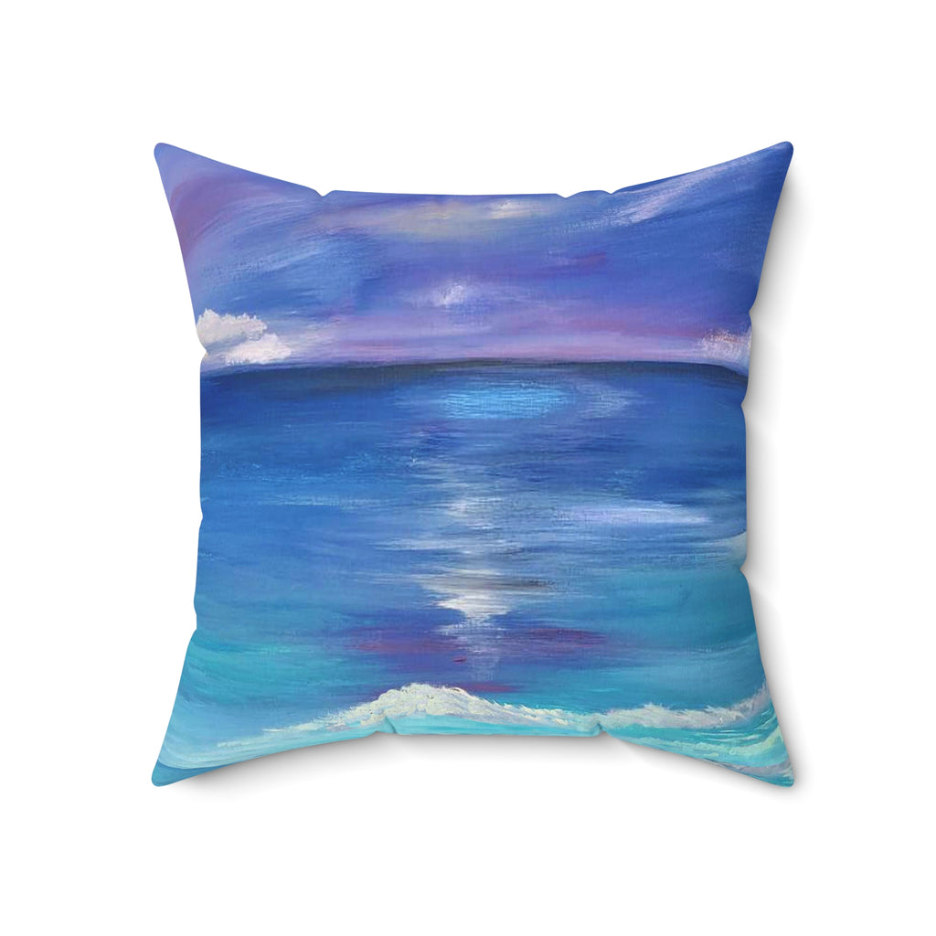 Ocean Sunset Decorative Pillow — Coastal Watercolor Throw Cushion