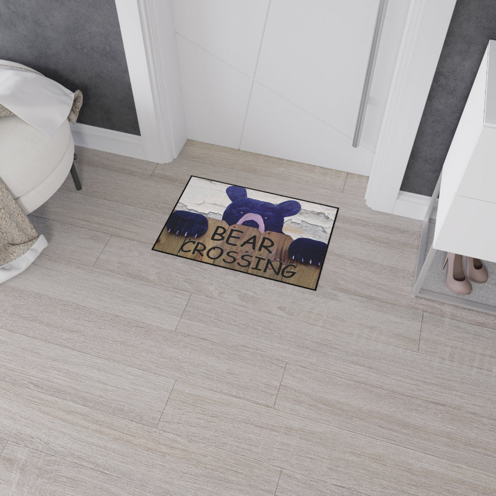 Bear Crossing Heavy-Duty Floor Mat — Rustic Welcome Doormat for Porch & Entry