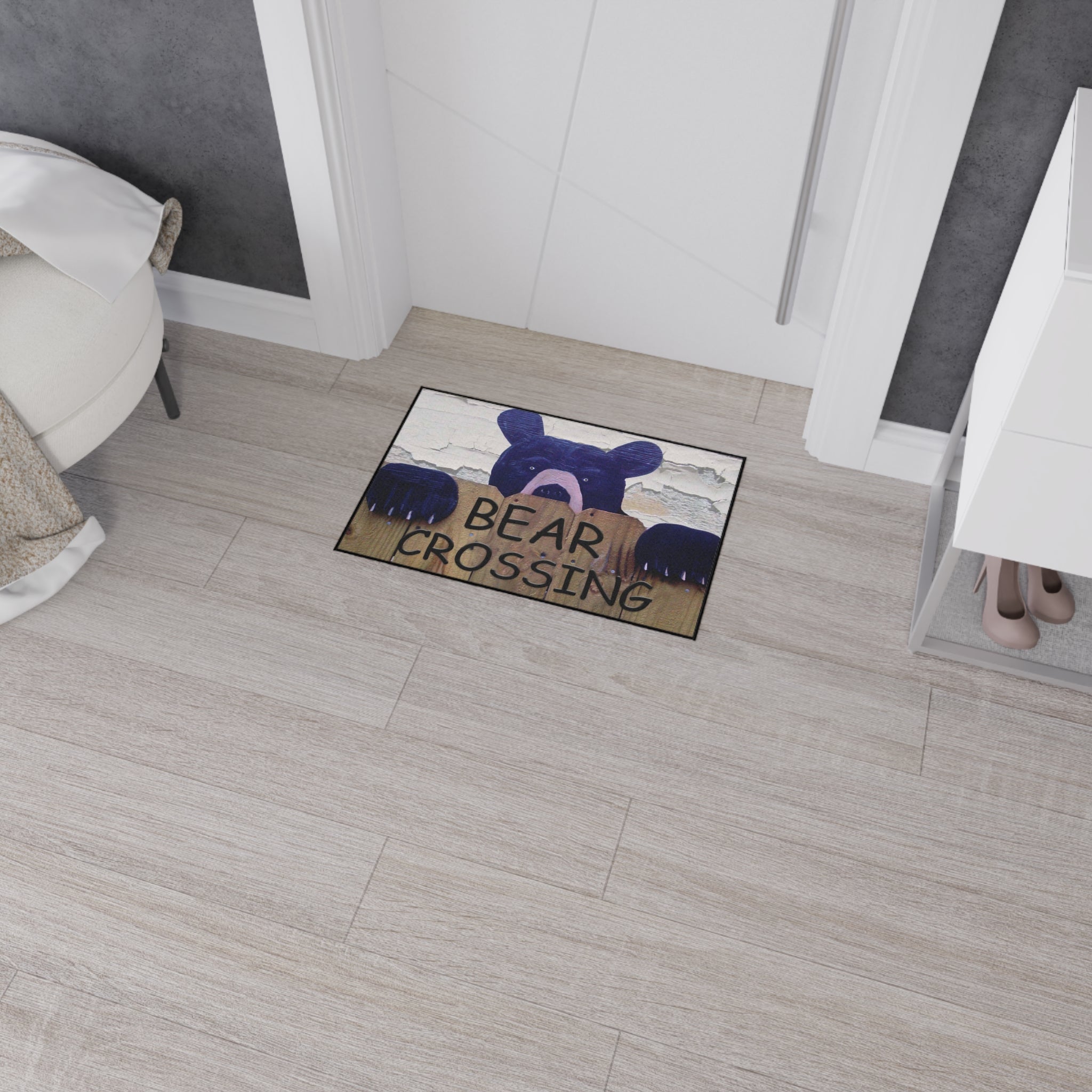 Bear Crossing Heavy-Duty Floor Mat — Rustic Welcome Doormat for Porch & Entry