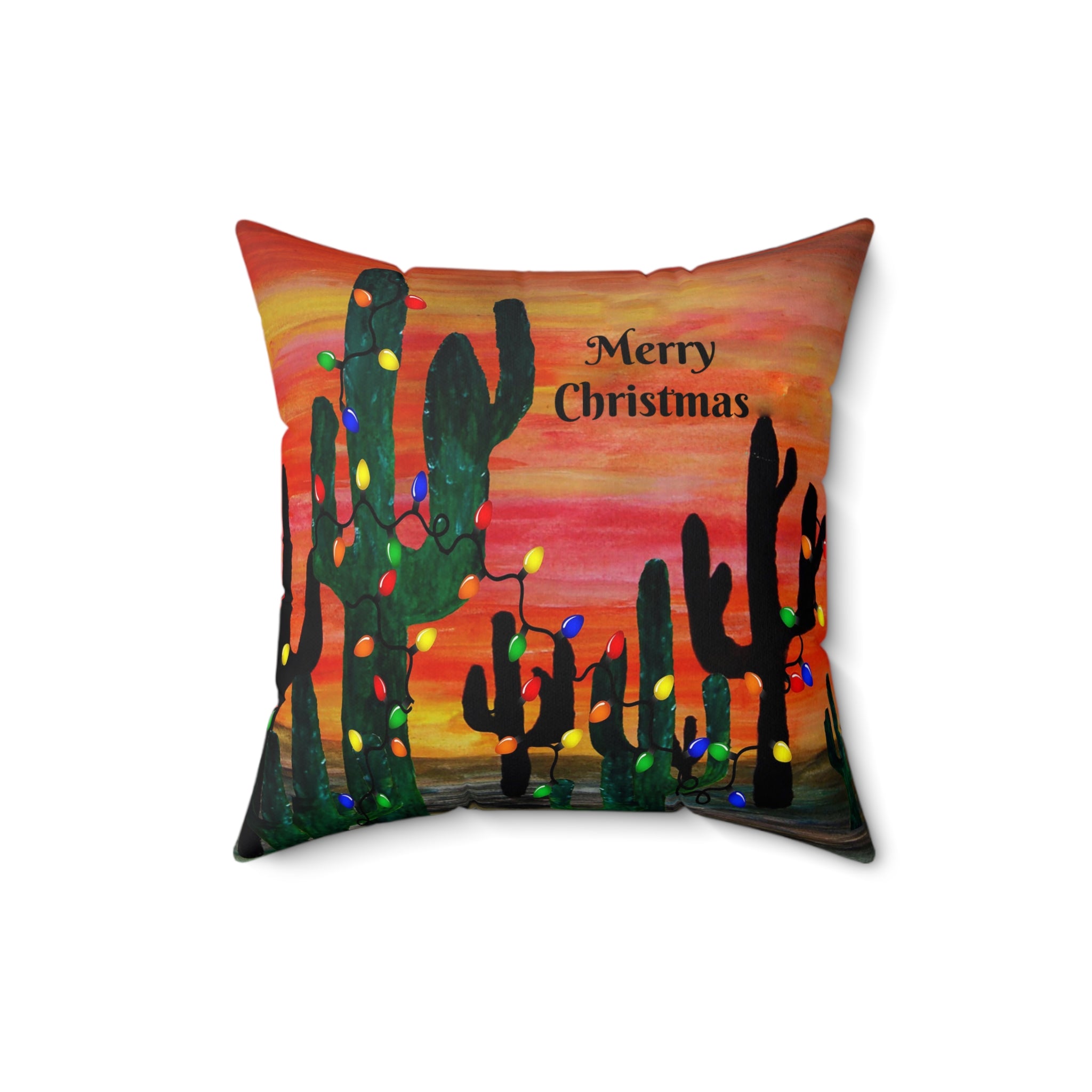 Cactus Christmas Pillow — 'Merry Christmas' Desert Holiday Throw Pillow
