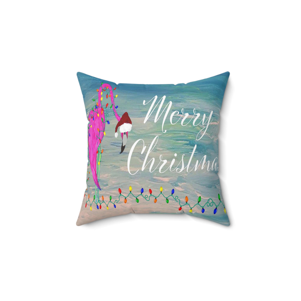 Tropical flamingo and Holiday lights clearwater beach Spun Polyester Square Pillow
