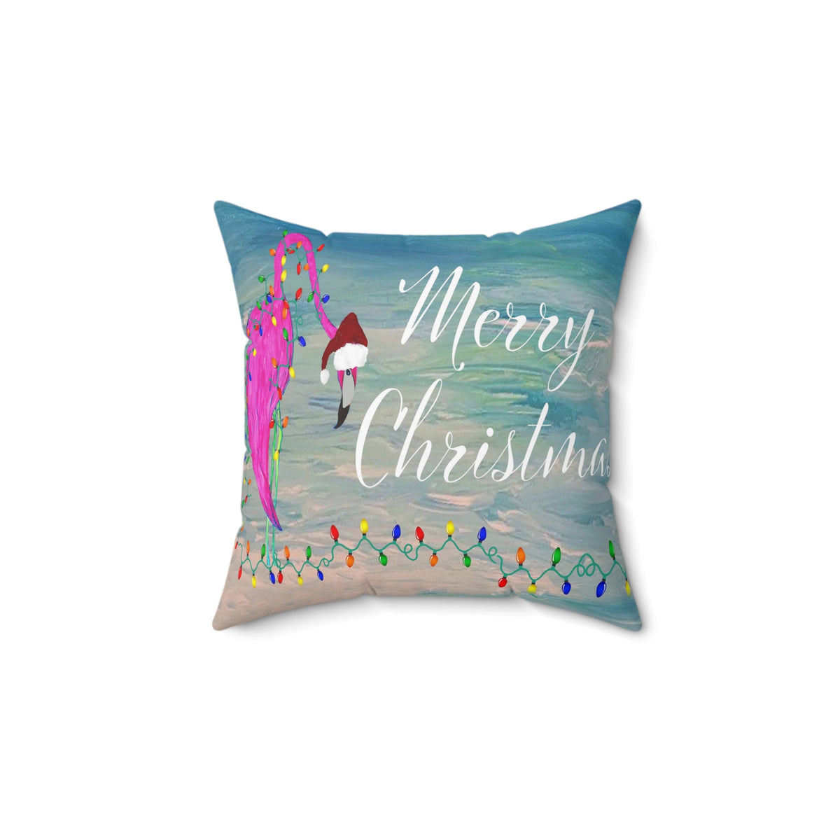 Tropical flamingo and Holiday lights clearwater beach Spun Polyester Square Pillow