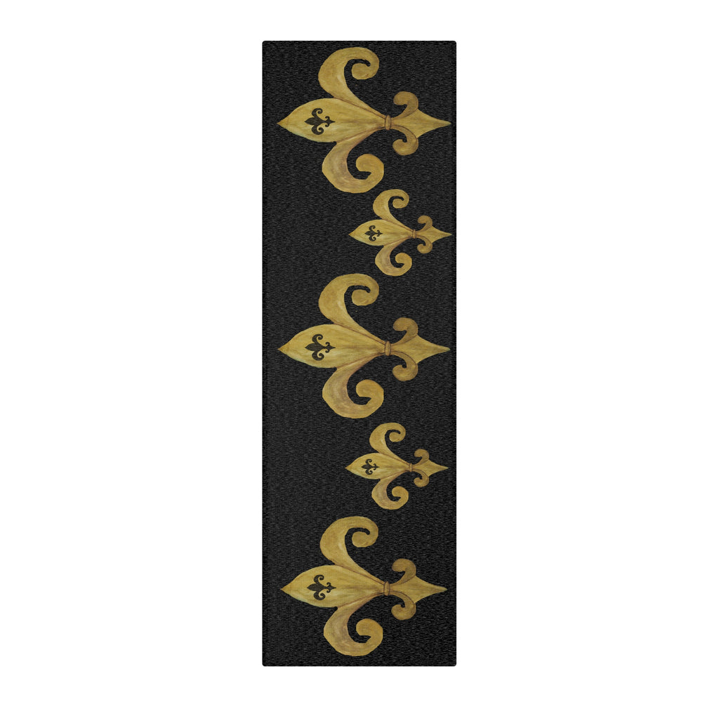 Fleur-de-Lis Black Runner Rug - Gold French Scroll Area Rug