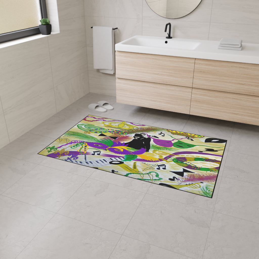 Mardi Gras Heavy Duty Floor Mat — Festive Masks, Music & Beads Entrance Rug