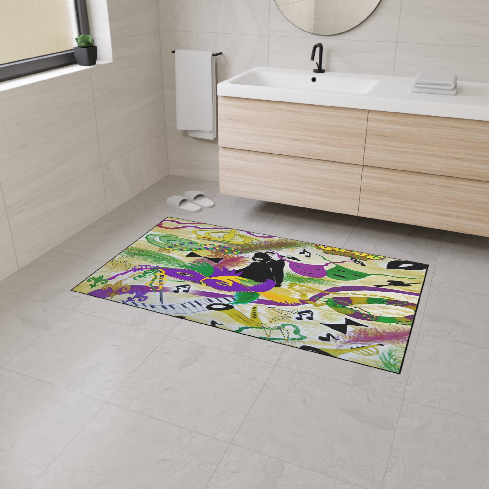 Mardi Gras Heavy Duty Floor Mat — Festive Masks, Music & Beads Entrance Rug