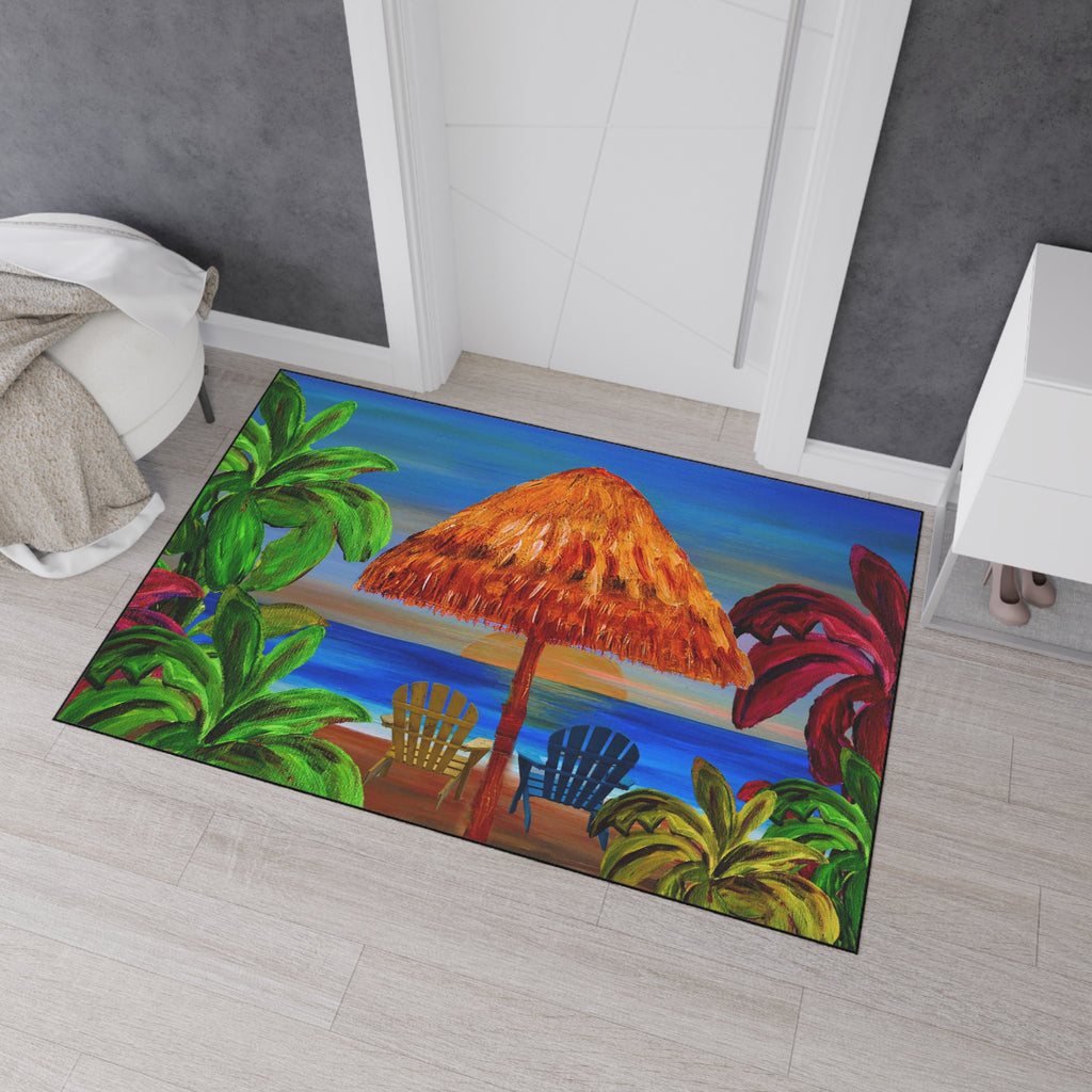 Tropical Beach Floor Mat — Sunset Palapa & Adirondack Chairs Heavy-Duty Door Rug