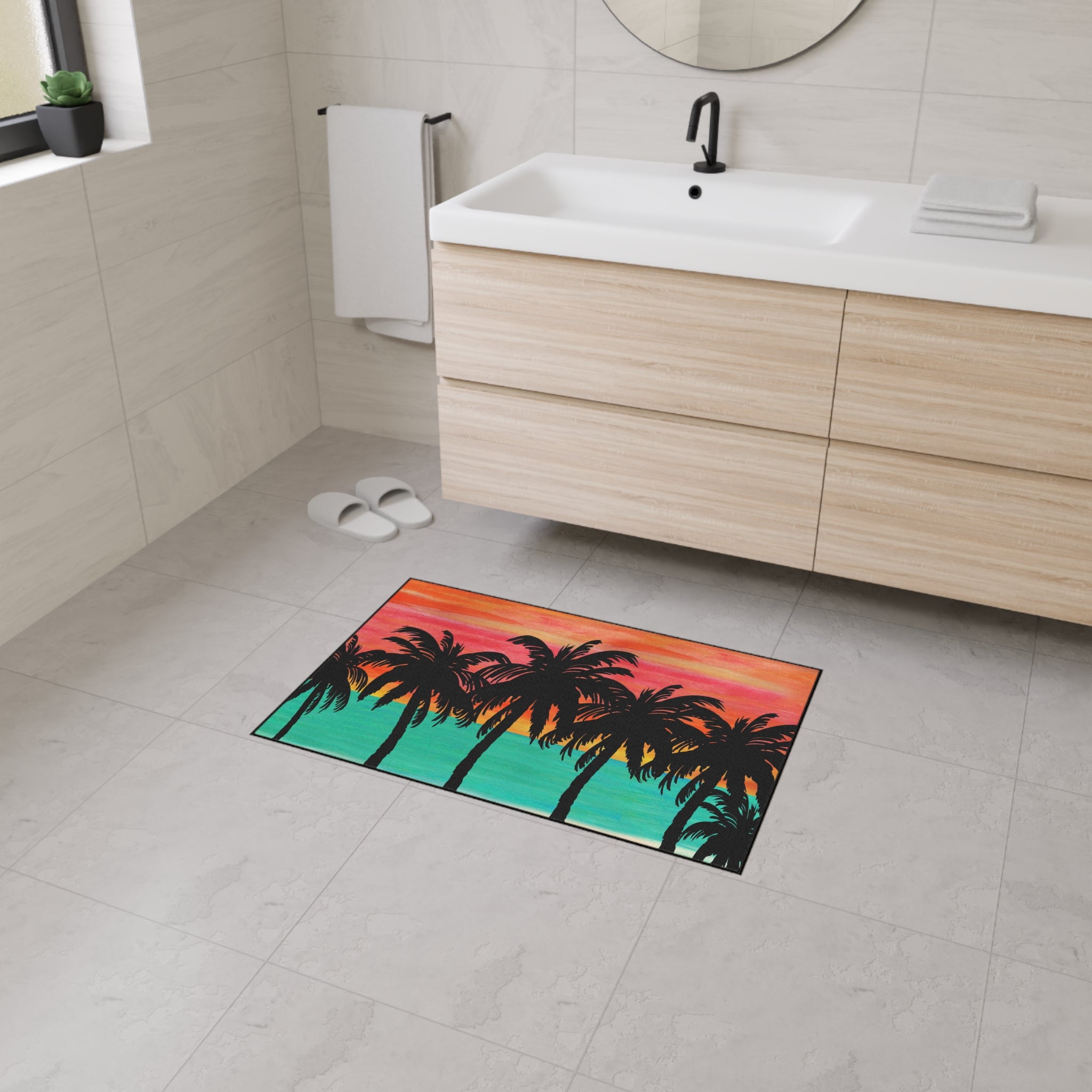 Tropical Sunset Floor Mat — Heavy-Duty Palm Tree Doormat