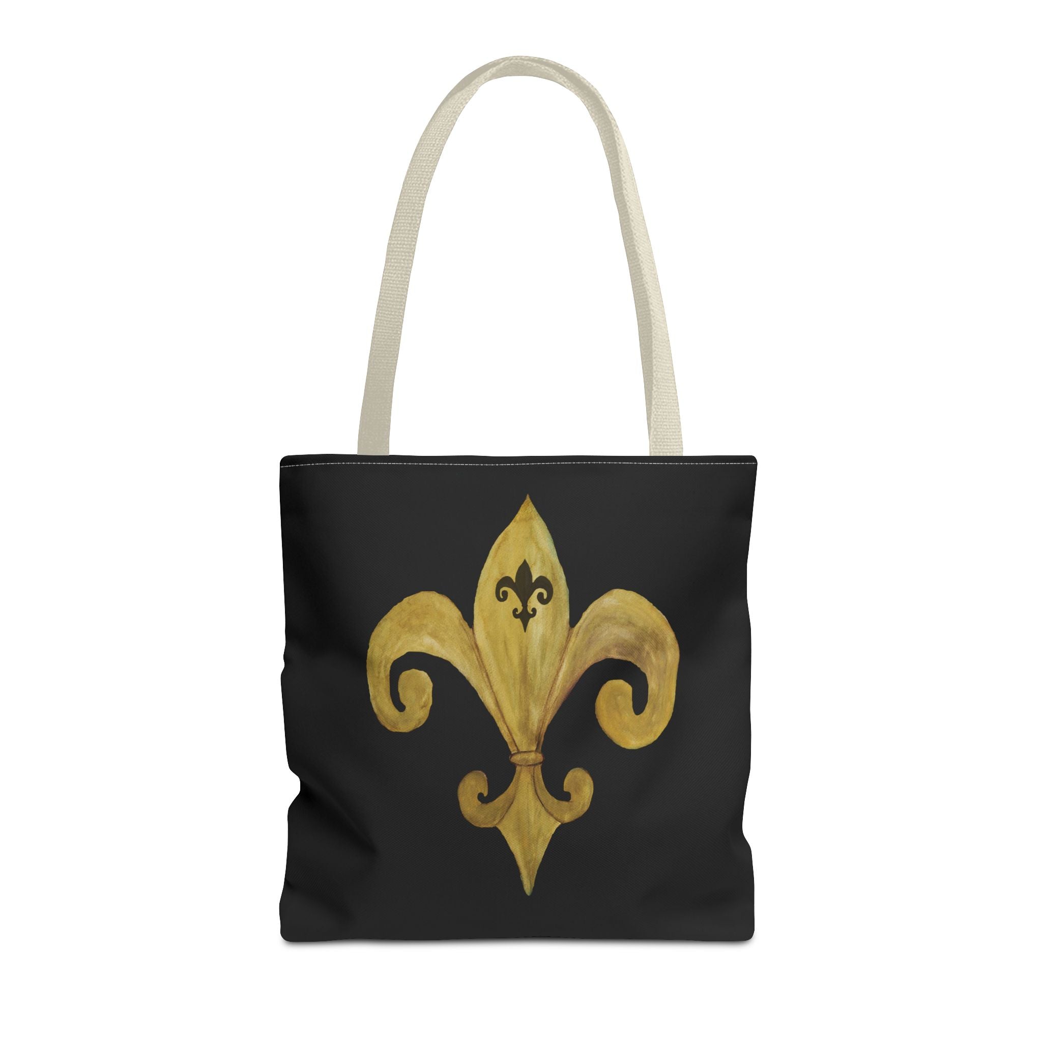 Fleur-de-Lis Gold Tote Bag – Elegant Black All-Over Print Tote