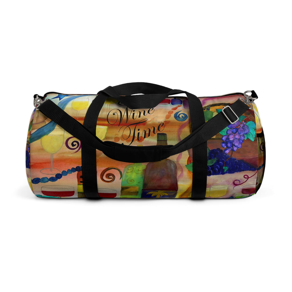 Wine Time Duffel Bag — Colorful Grapes & Bottles Travel Bag