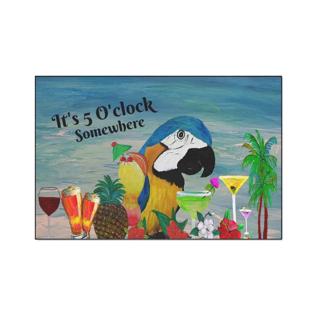 Parrot Bar Heavy Duty Floor Mat — "It's 5 O'Clock Somewhere" Tropical Parrot Drink Mat
