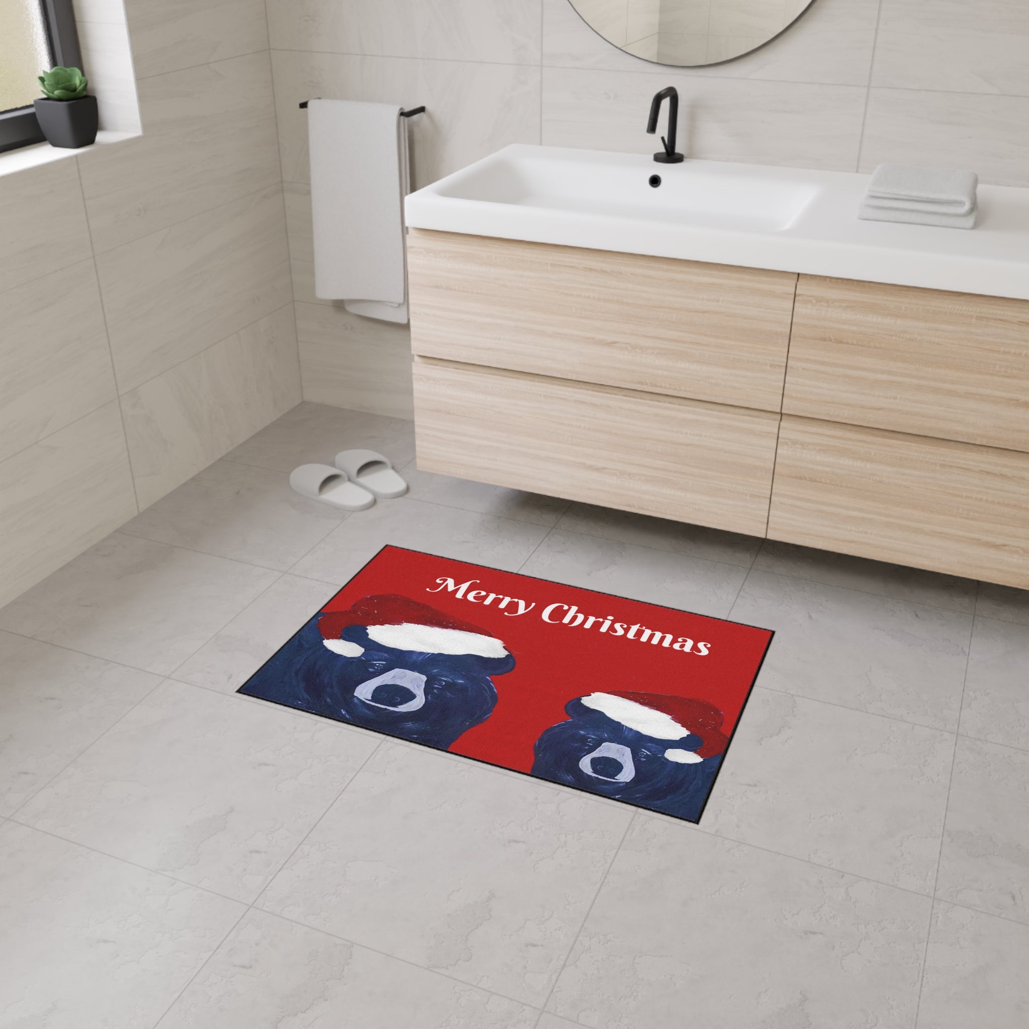 Merry Christmas Bear Floor Mat — Heavy-Duty Holiday Door Rug