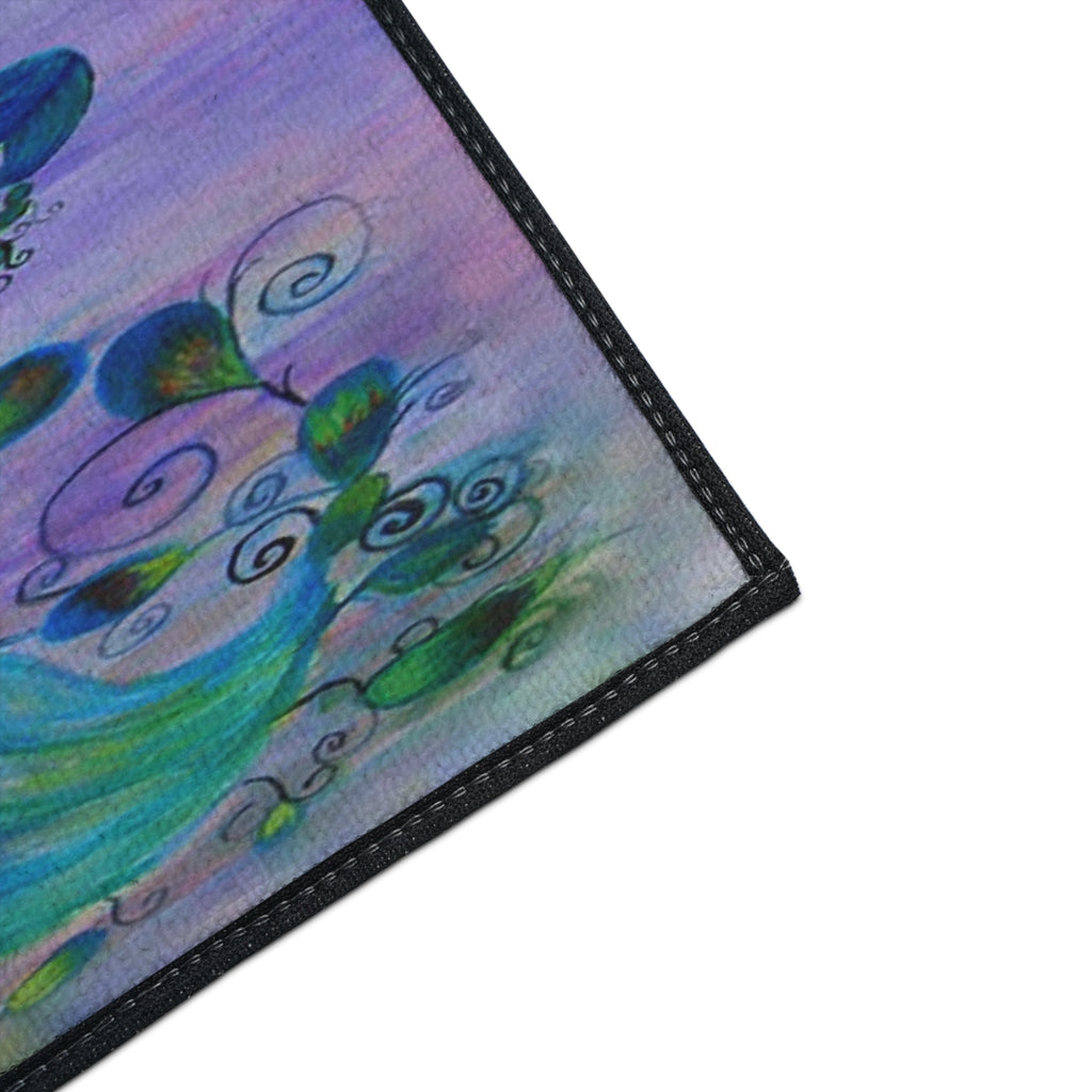 Peacock Art Heavy-Duty Floor Mat — Watercolor Blue & Purple Entry Rug