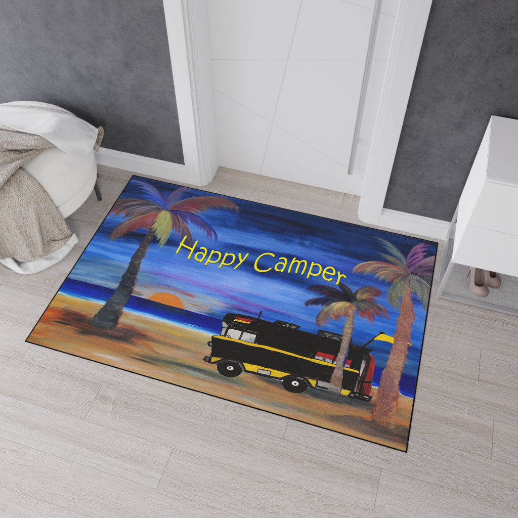 Happy Camper Floor Mat — Heavy-Duty Outdoor/Entry Rug for RV & Beach Lovers