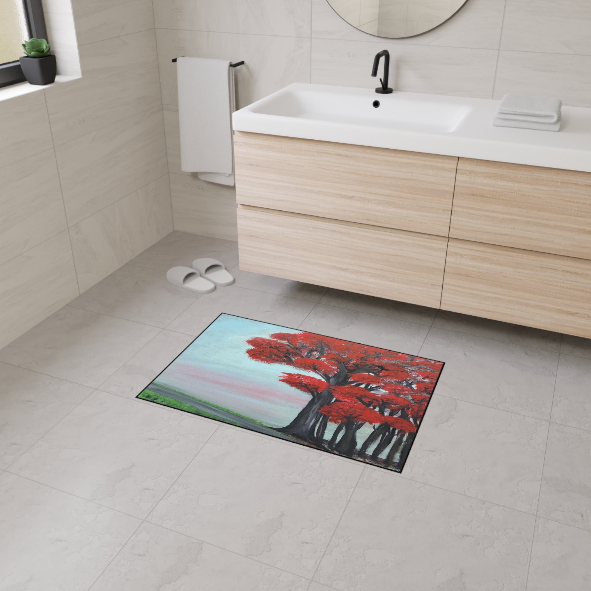 Red Tree Landscape Floor Mat — Durable Heavy-Duty Entry Rug