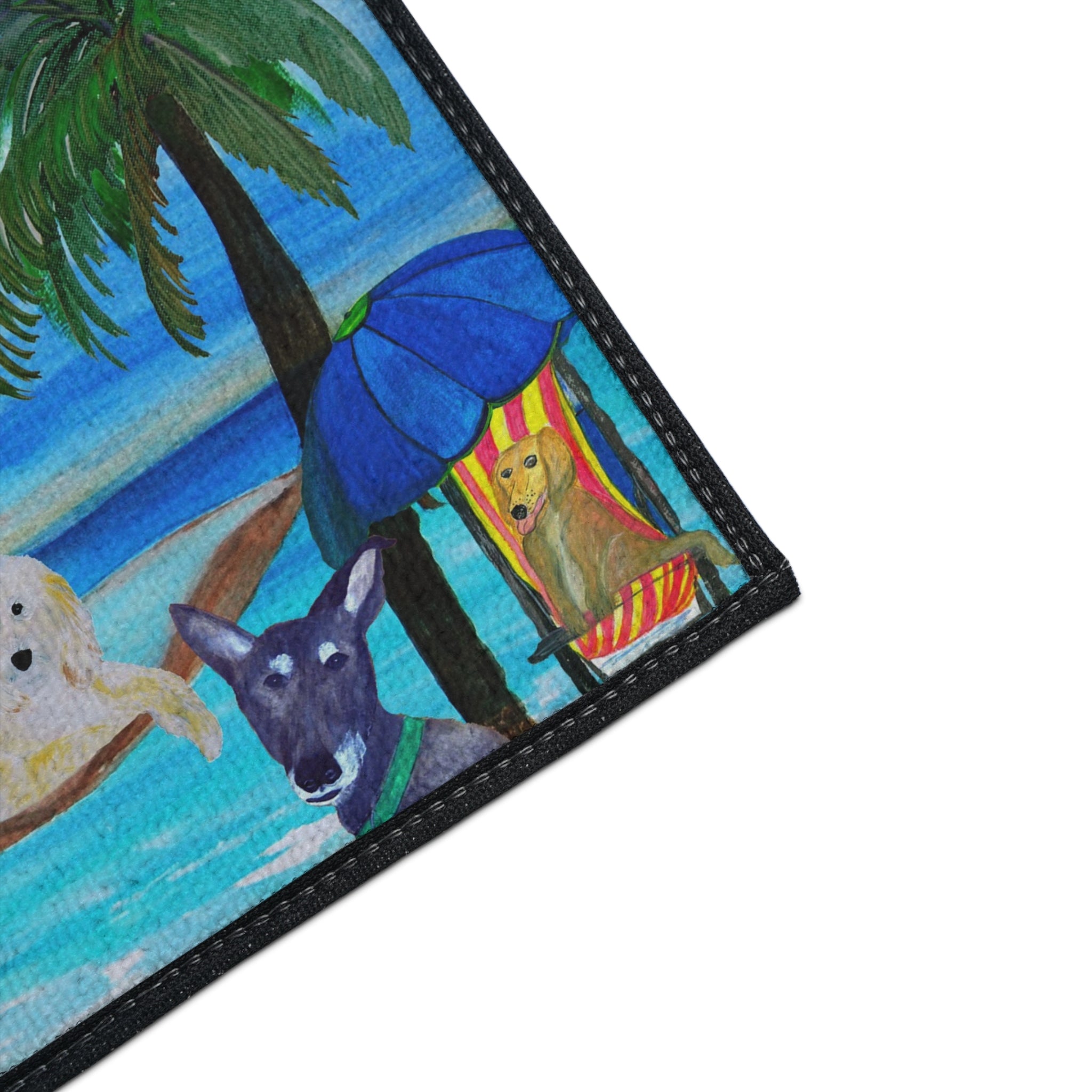 Beach Dogs Heavy Duty Floor Mat — Tropical Palm & Pup Doormat