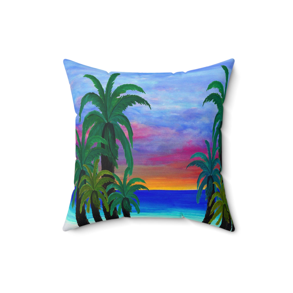 Tropical Sunset Palm Pillow — Beach Sunset Decorative Throw Pillow