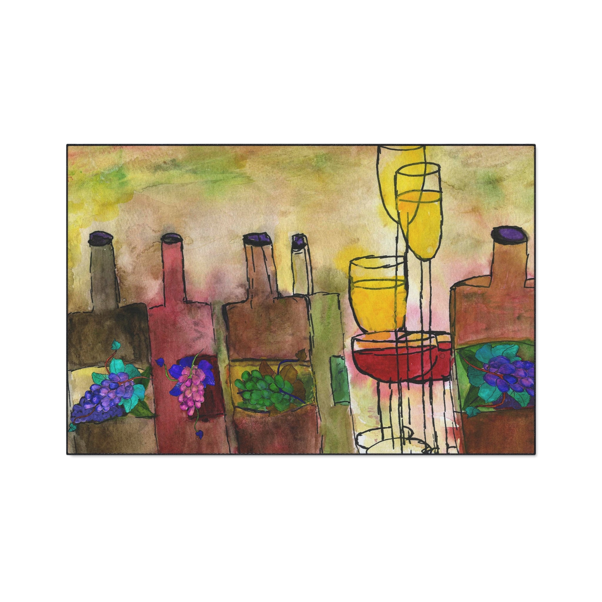 Tuscany Wine bottles artsy floor mat rug.