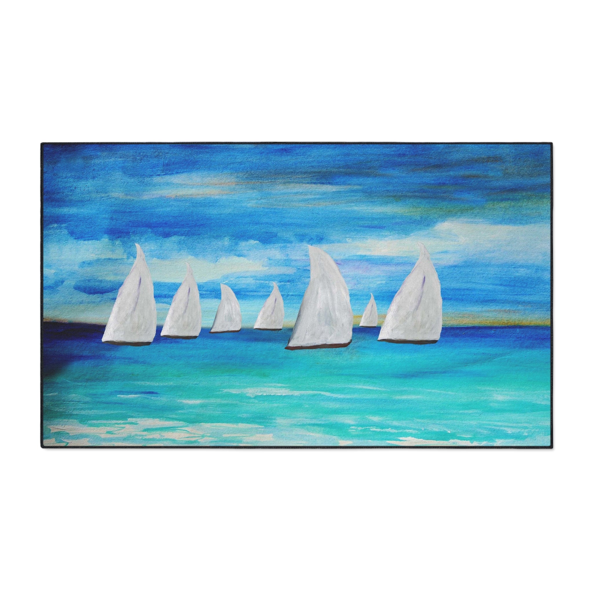 Sailboat Seascape Heavy-Duty Floor Mat — Coastal Nautical Entry Rug