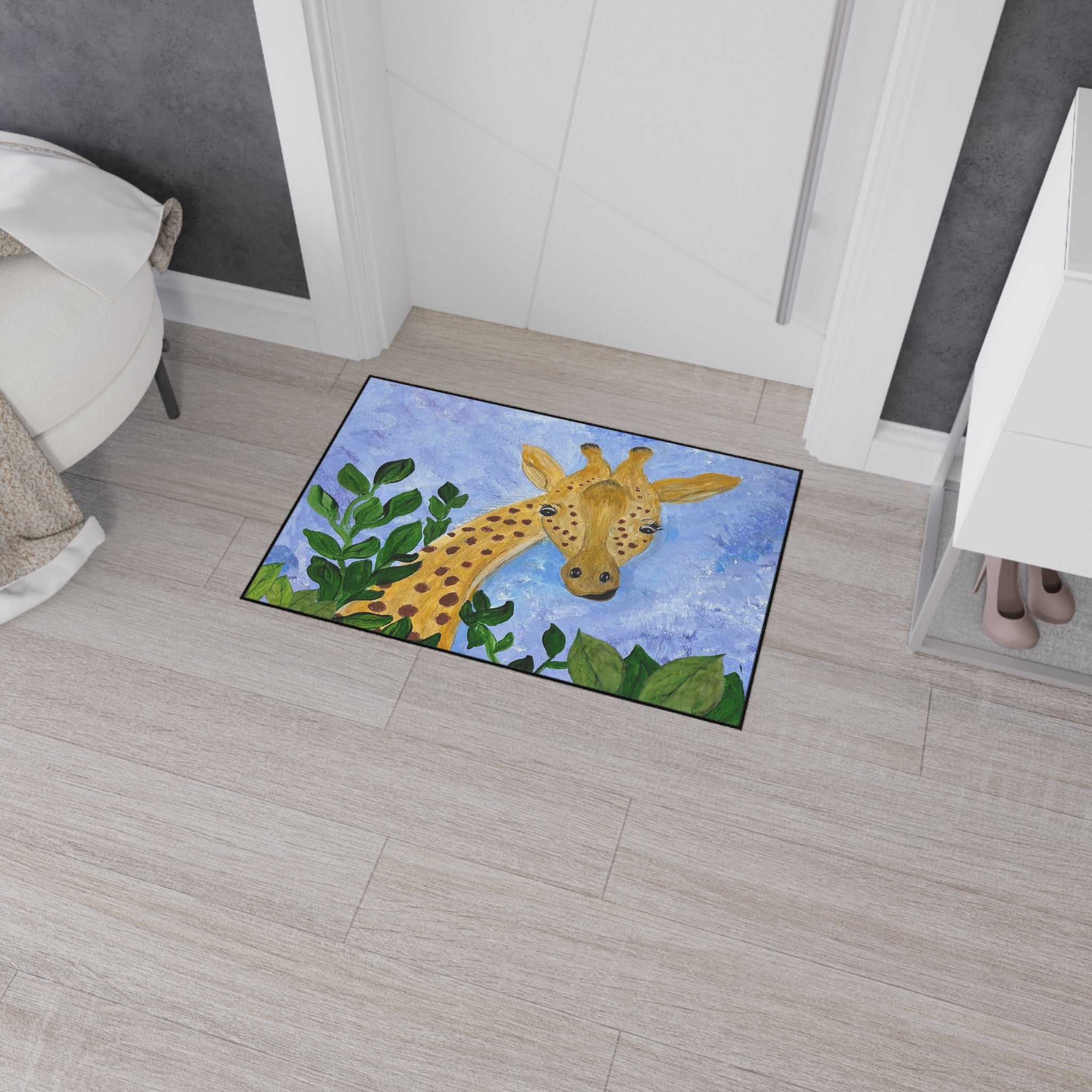 Giraffe Garden Heavy-Duty Floor Mat — Playful Safari Doormat for Kids’ Rooms & Entryways