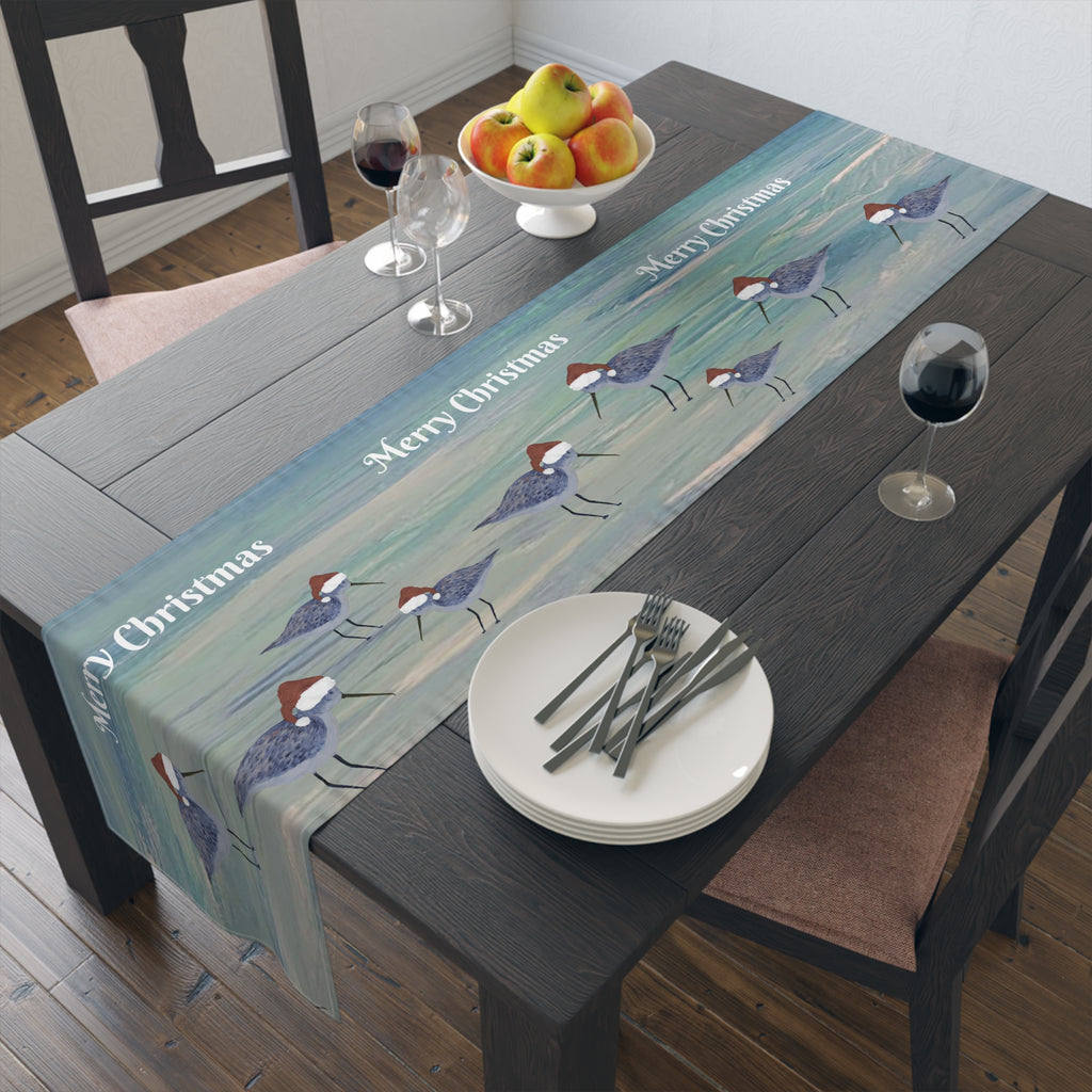 Christmas Shorebirds Table Runner – 'Merry Christmas' Coastal Holiday Decor