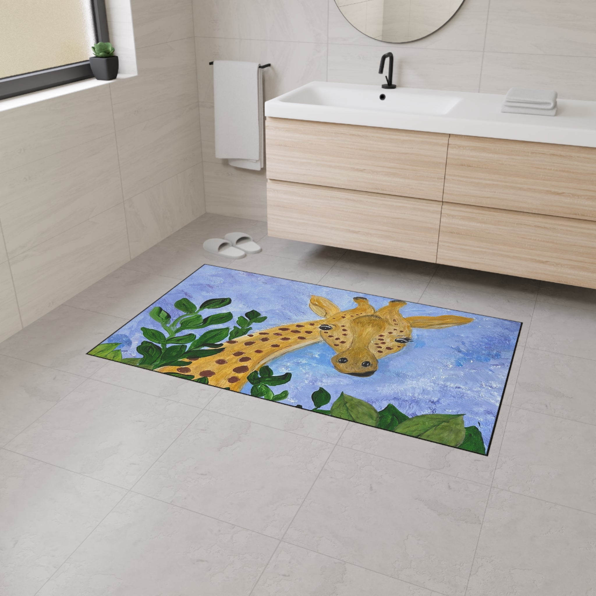 Giraffe Garden Heavy-Duty Floor Mat — Playful Safari Doormat for Kids’ Rooms & Entryways