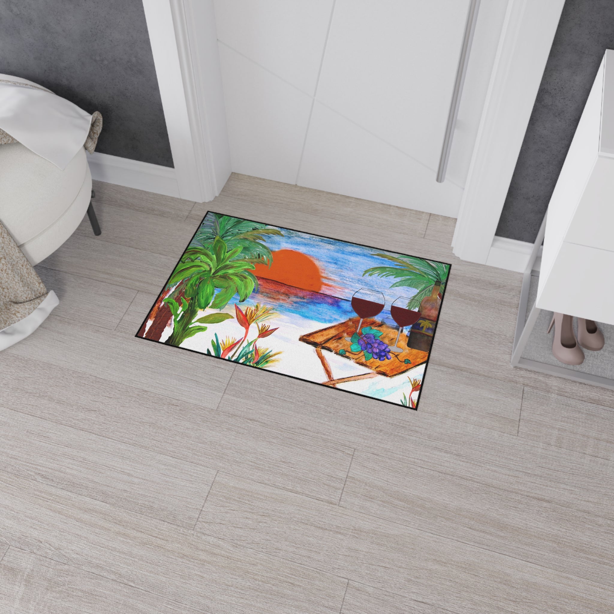 Romantic Picnic Beach Sunset Wine Heavy Duty Floor Mat