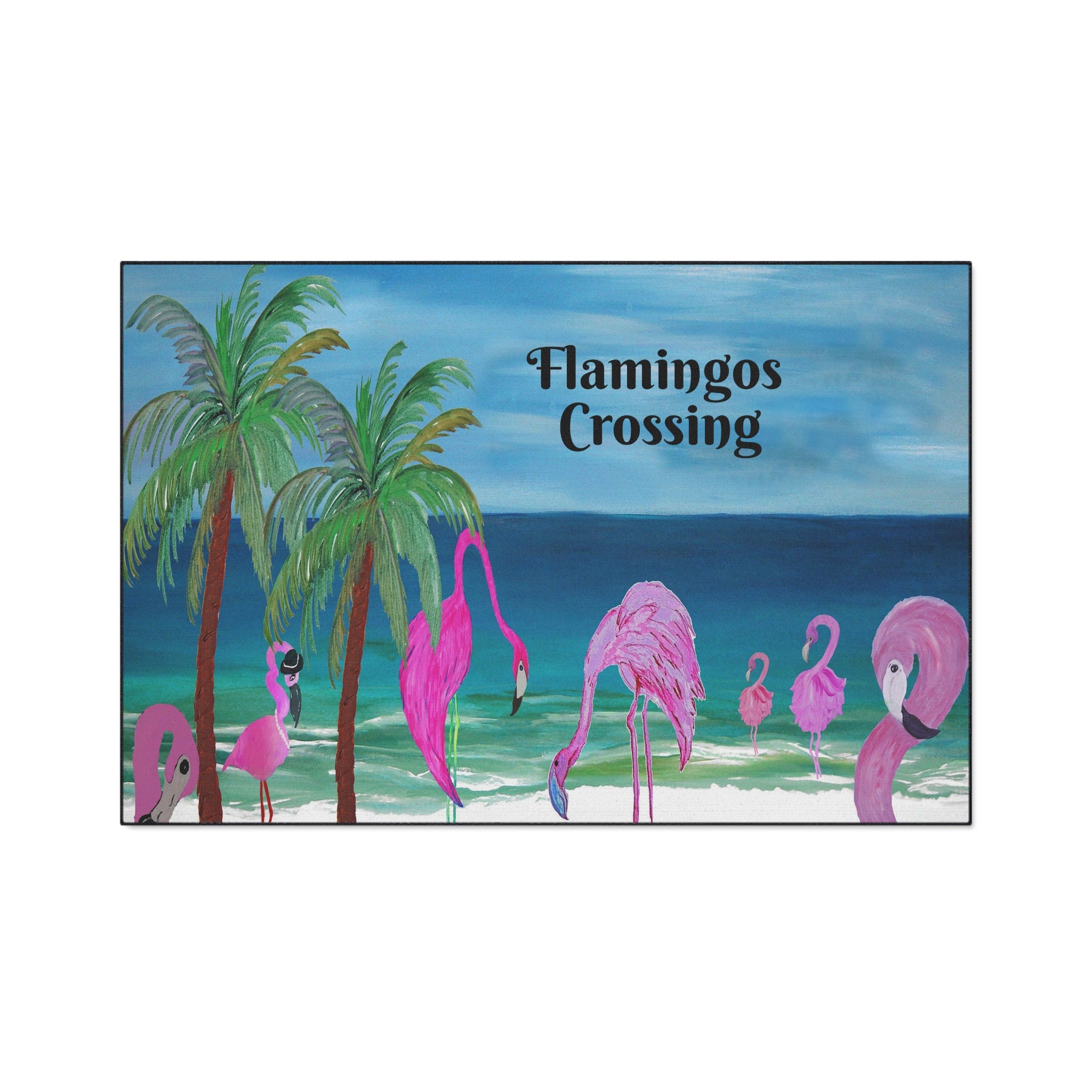 Flamingos Crossing Beach Mat — Heavy Duty Floor Mat