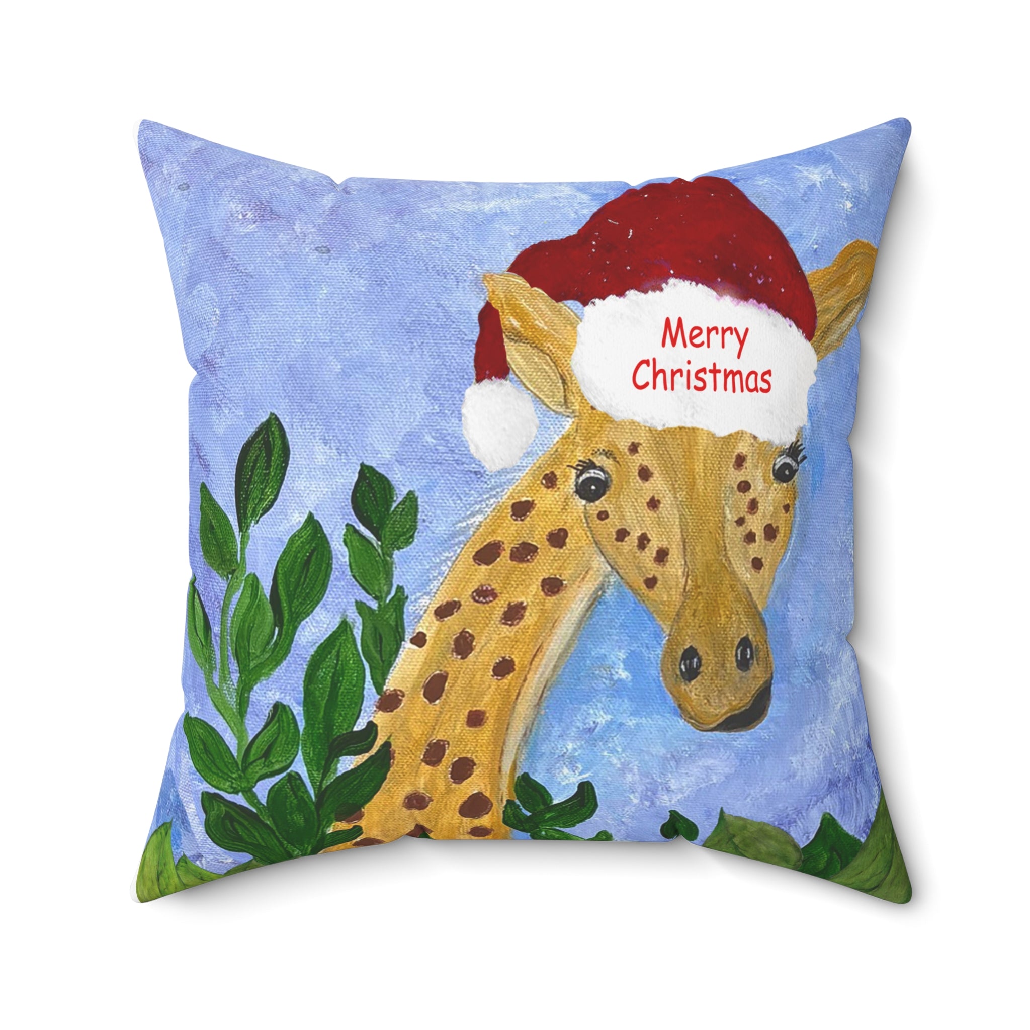 Christmas Giraffe Pillow - 'Merry Christmas' Holiday Decorative Throw Pillow
