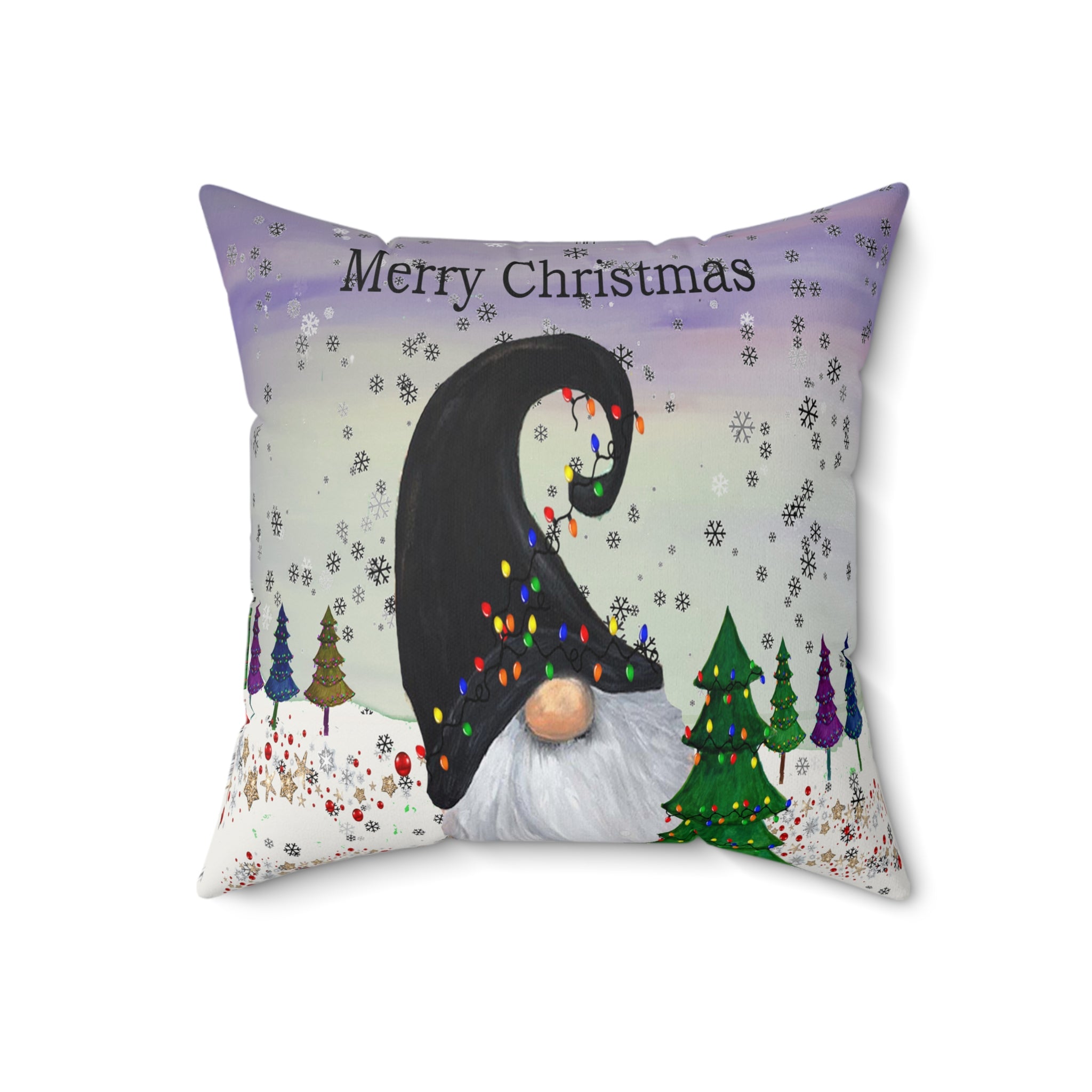 Merry Christmas Gnome Throw Pillow – Holiday Decorative Cushion with Festive Lights