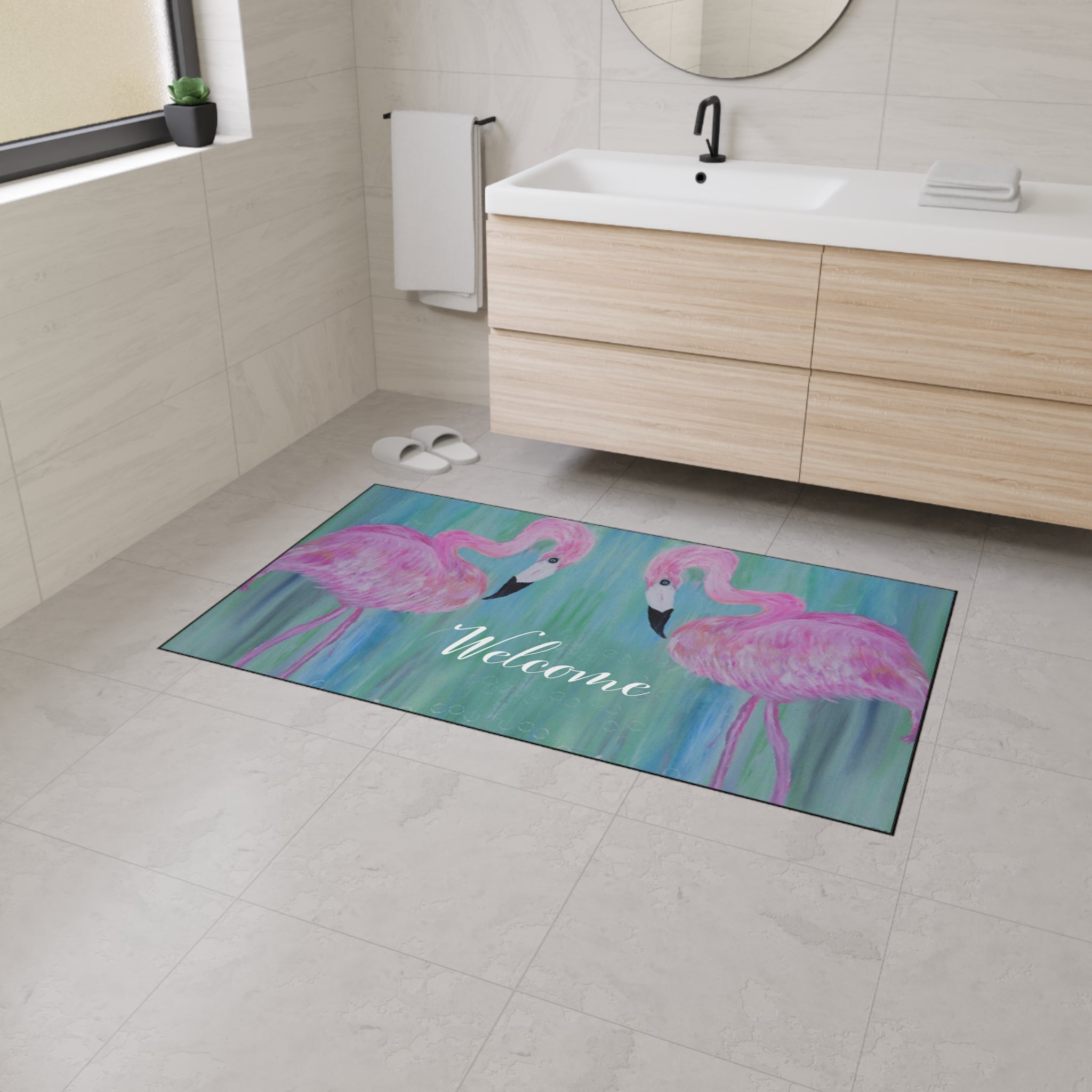 Flamingo Welcome Floor Mat — Heavy Duty Outdoor/Indoor Doormat
