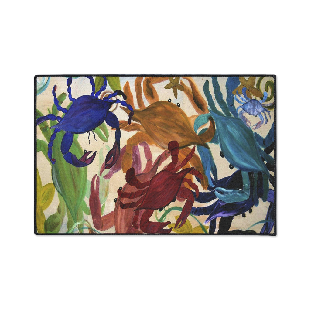 Crab Party Coastal Heavy-Duty Floor Mat — Colorful Crab Beach Doormat