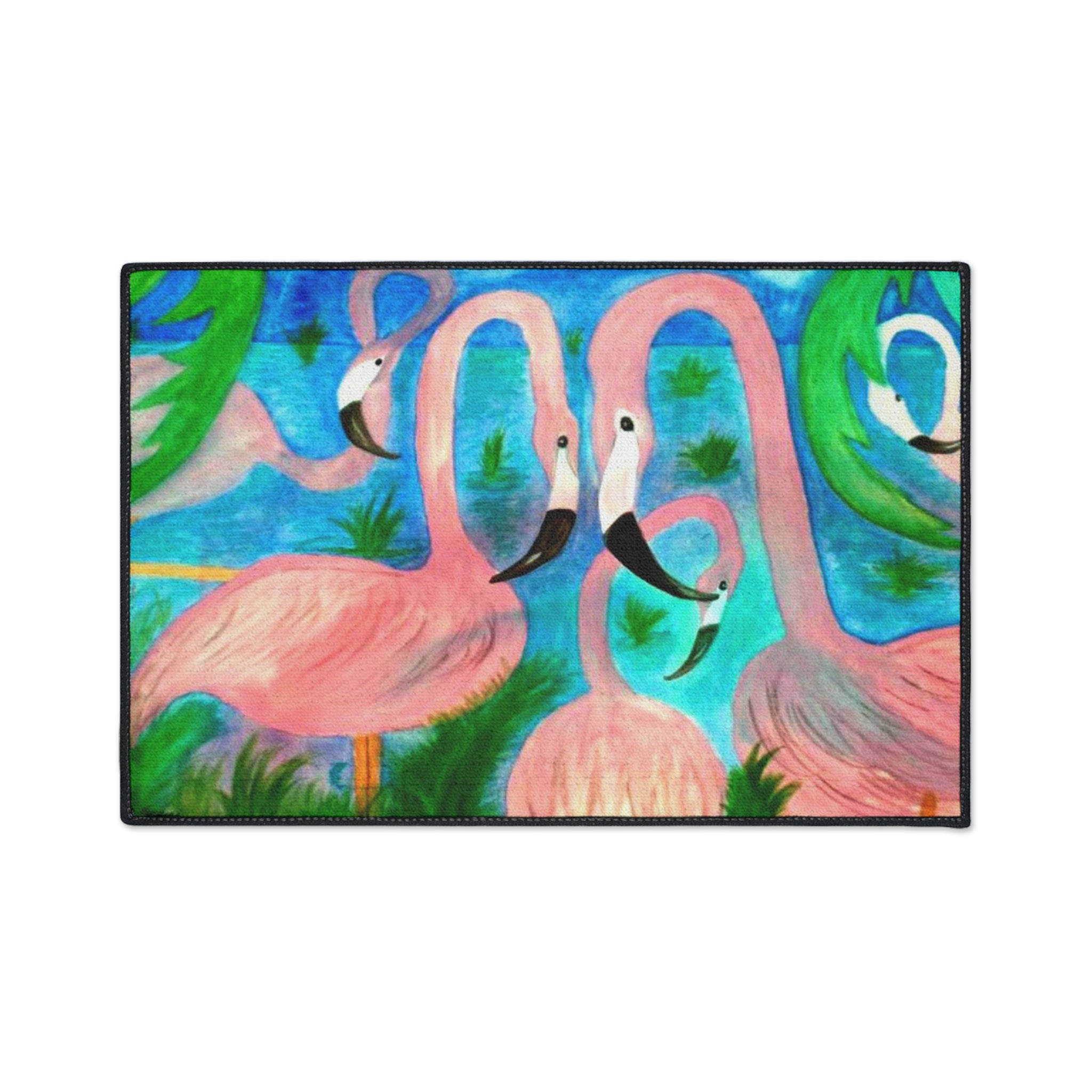 Flamingo Tropical Heavy Duty Floor Mat — Colorful Pink Birds Doormat