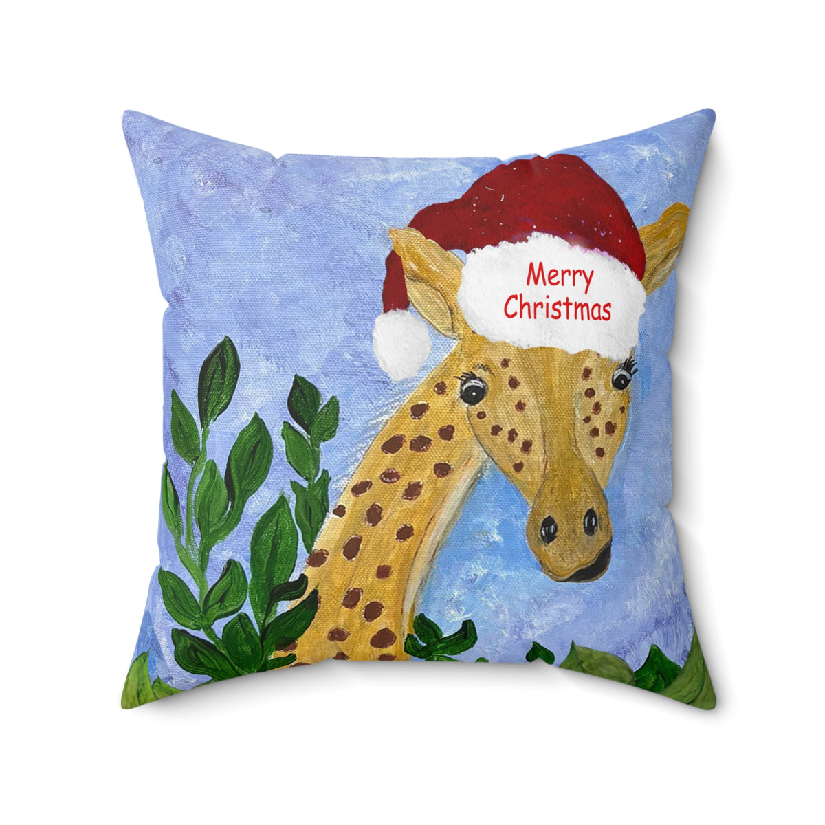 Christmas Giraffe Pillow - 'Merry Christmas' Holiday Decorative Throw Pillow