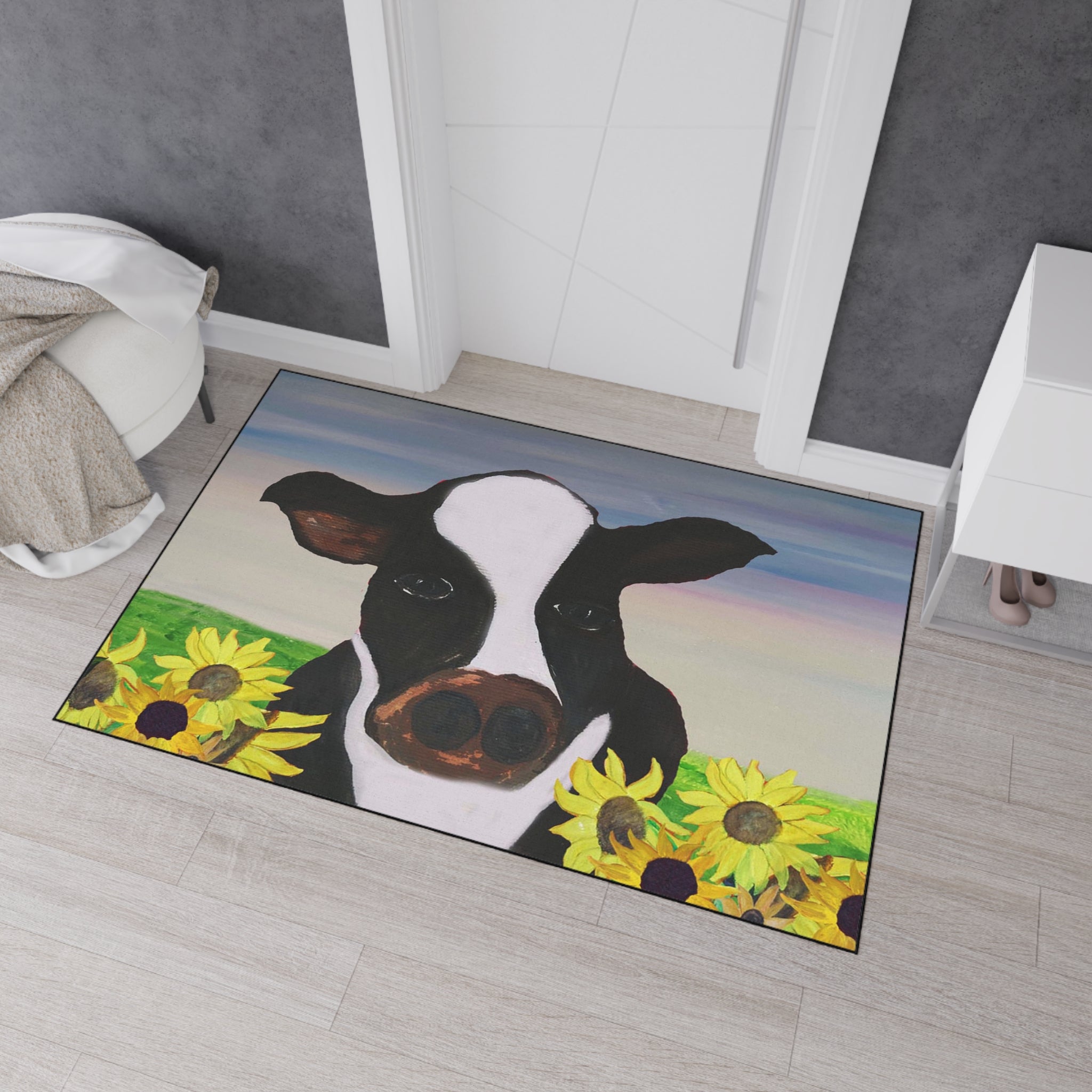Cow & Sunflowers Heavy Duty Floor Mat — Farmhouse Welcome Doormat