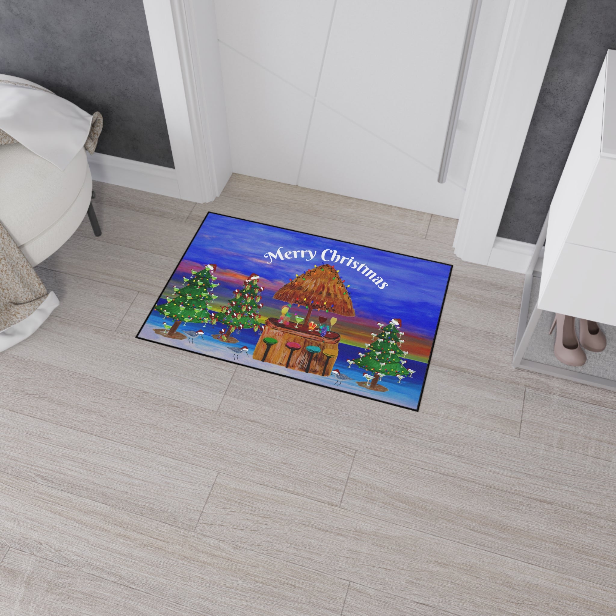 Merry Christmas Tropical Tiki Floor Mat — Heavy Duty Holiday Doormat