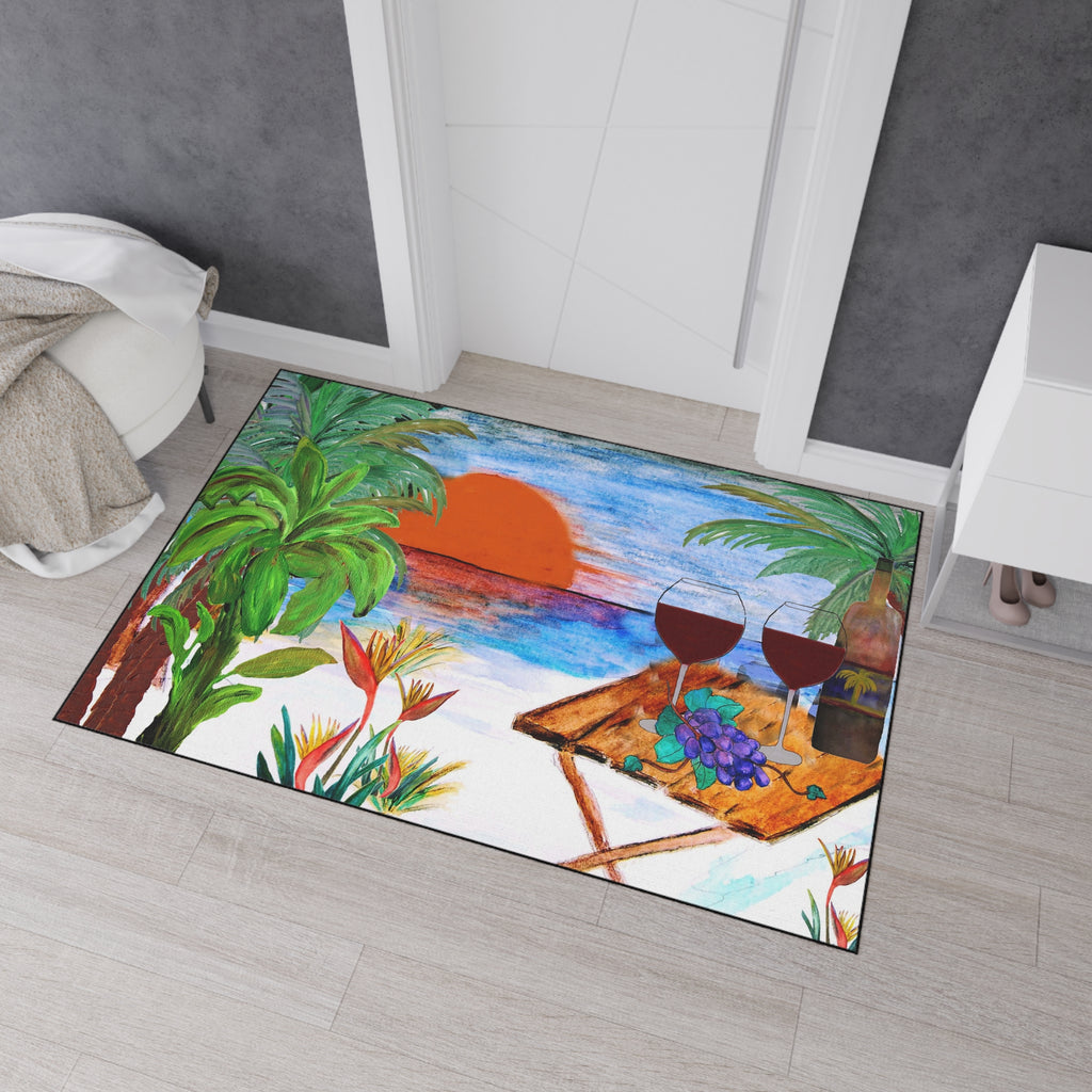 Romantic Picnic Beach Sunset Wine Heavy Duty Floor Mat