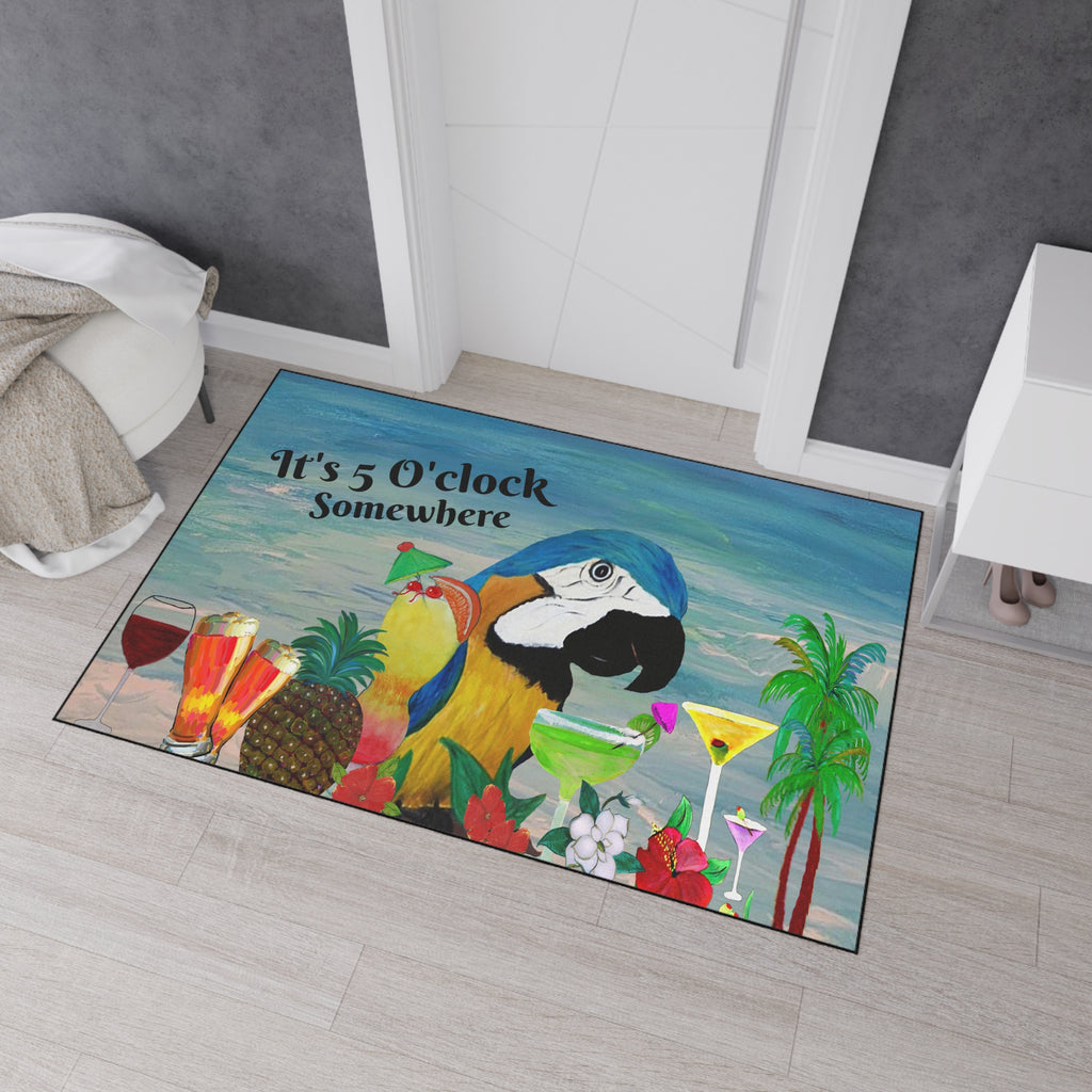 Parrot Bar Heavy Duty Floor Mat — "It's 5 O'Clock Somewhere" Tropical Parrot Drink Mat