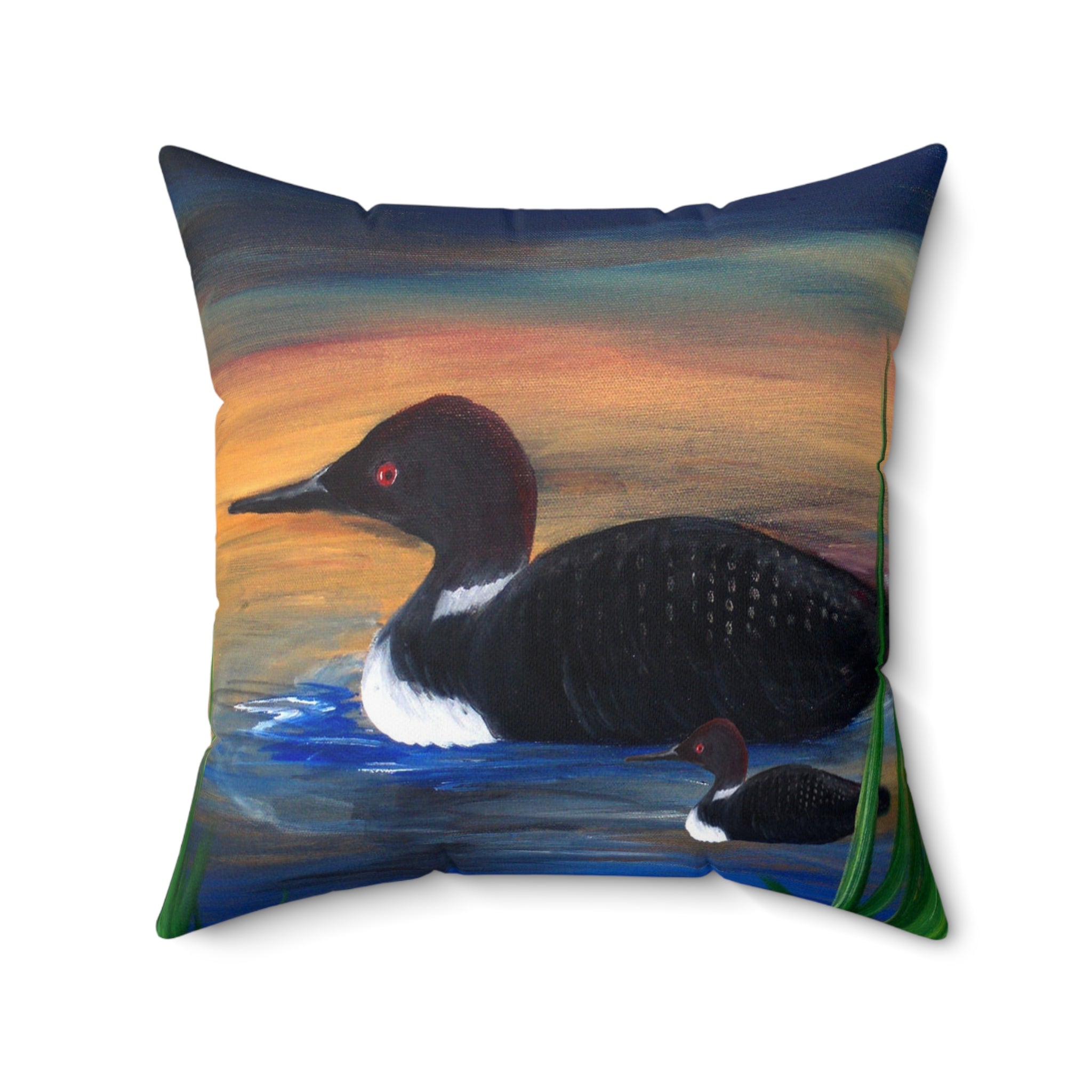 Loon Sunset Square Pillow — Duck Lake Decorative Throw Pillow